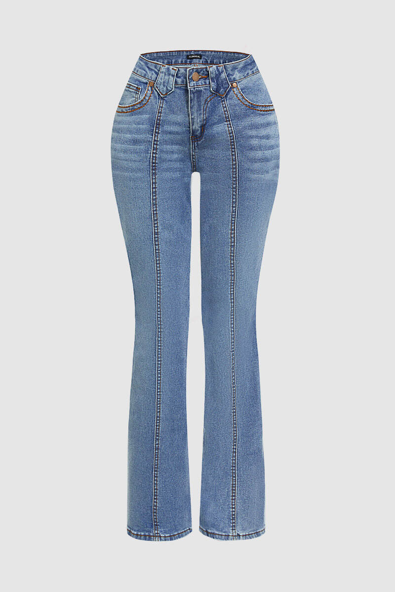 Wash Contrast Stitch Low Waist Bootcut Jeans