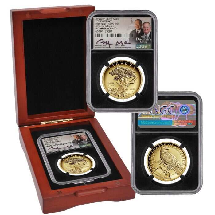 2023 W American Liberty $100 High Relief Gold NGC PF70 Advance Release Signed by Edmund C. Moy and David Ryder