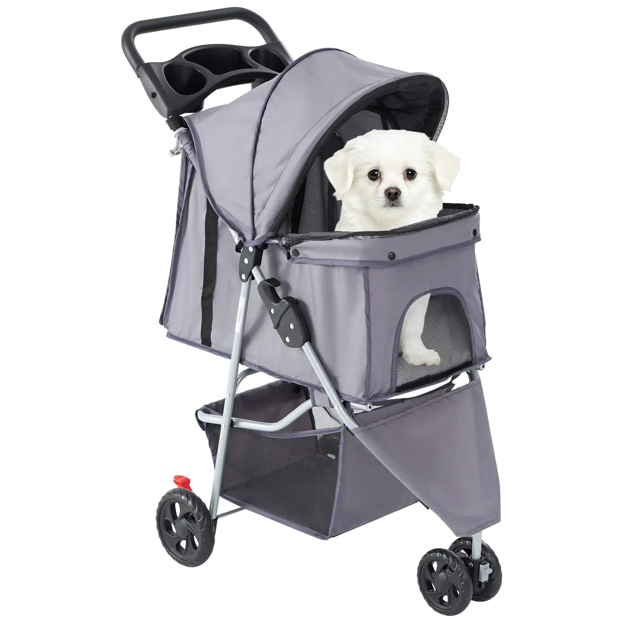 3 Wheels Pet Stroller Dog Jogging with Breathable Mesh Window, Large Storage Basket, Cup Holder, Blue