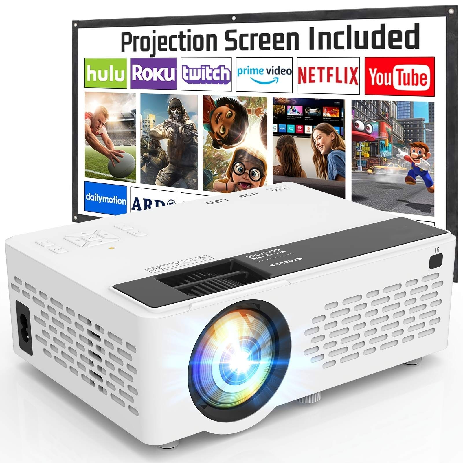 1pc Ubottey Projector 2000 Lumens With 100