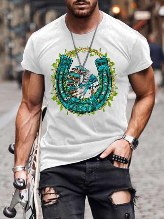 Men's Vintage Western Horseshoe Print T-Shirt