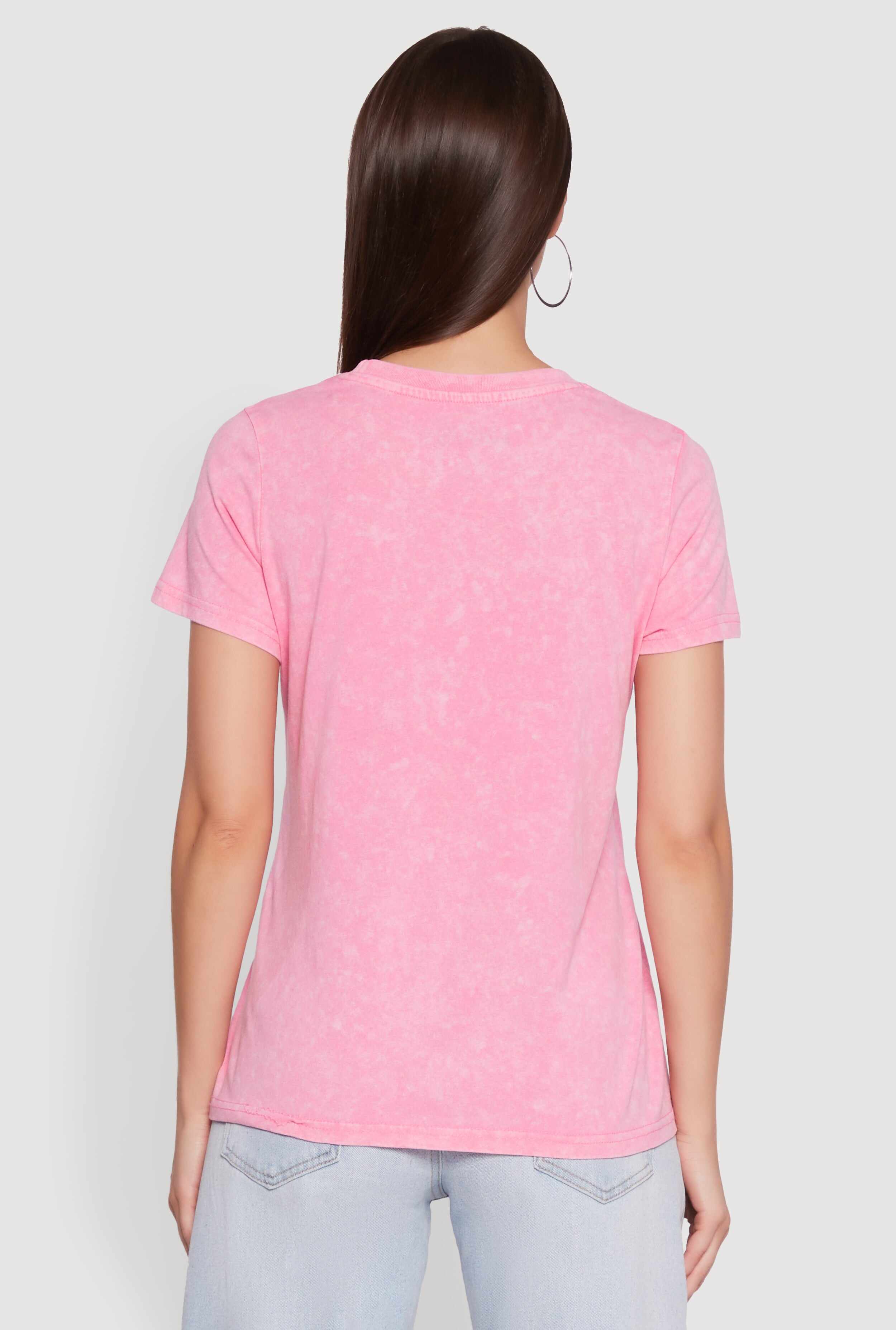 Acid Wash Teddy Bear Caution Graphic Crew Neck Tee
