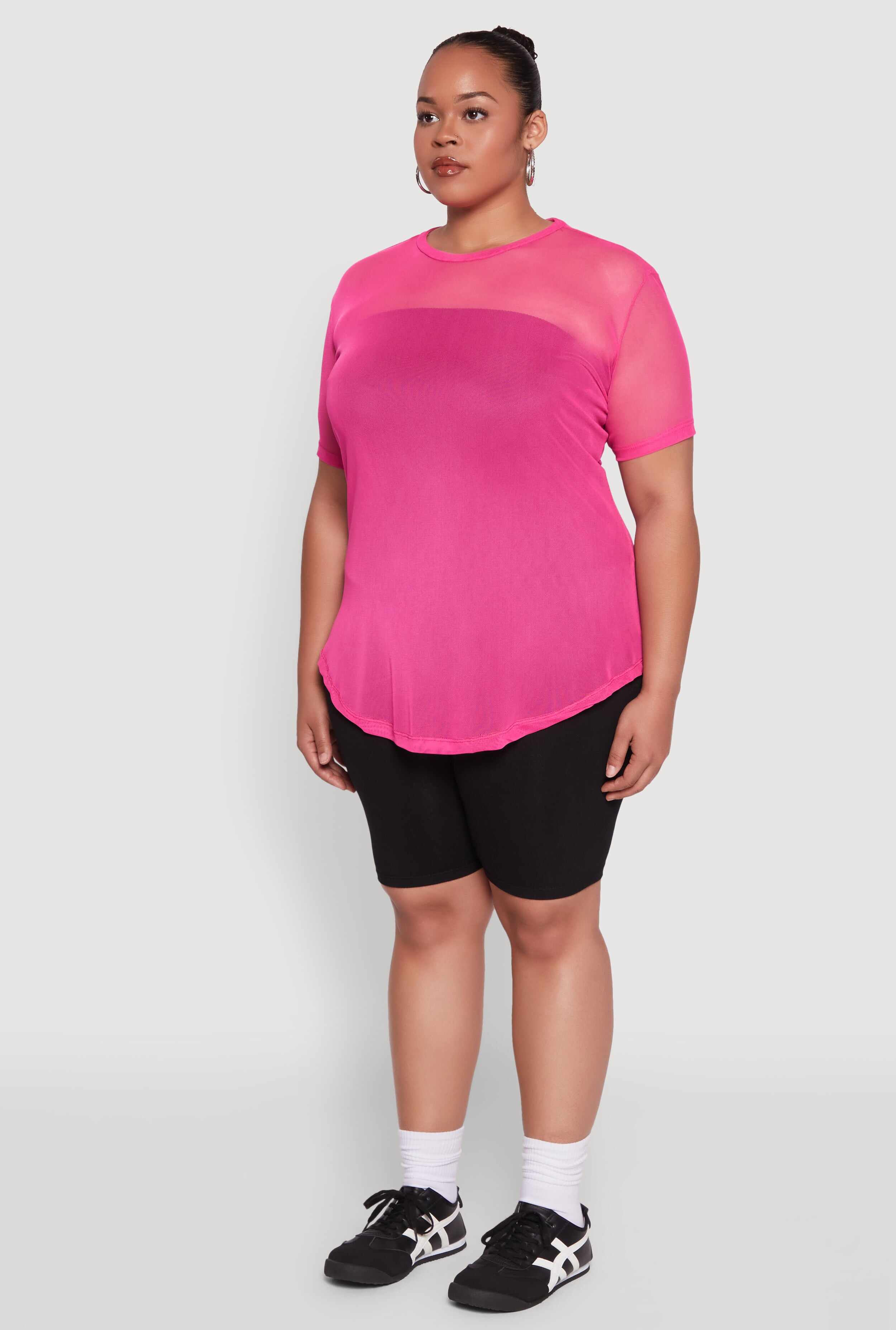 Plus Size Mesh Crew Neck Tunic Top