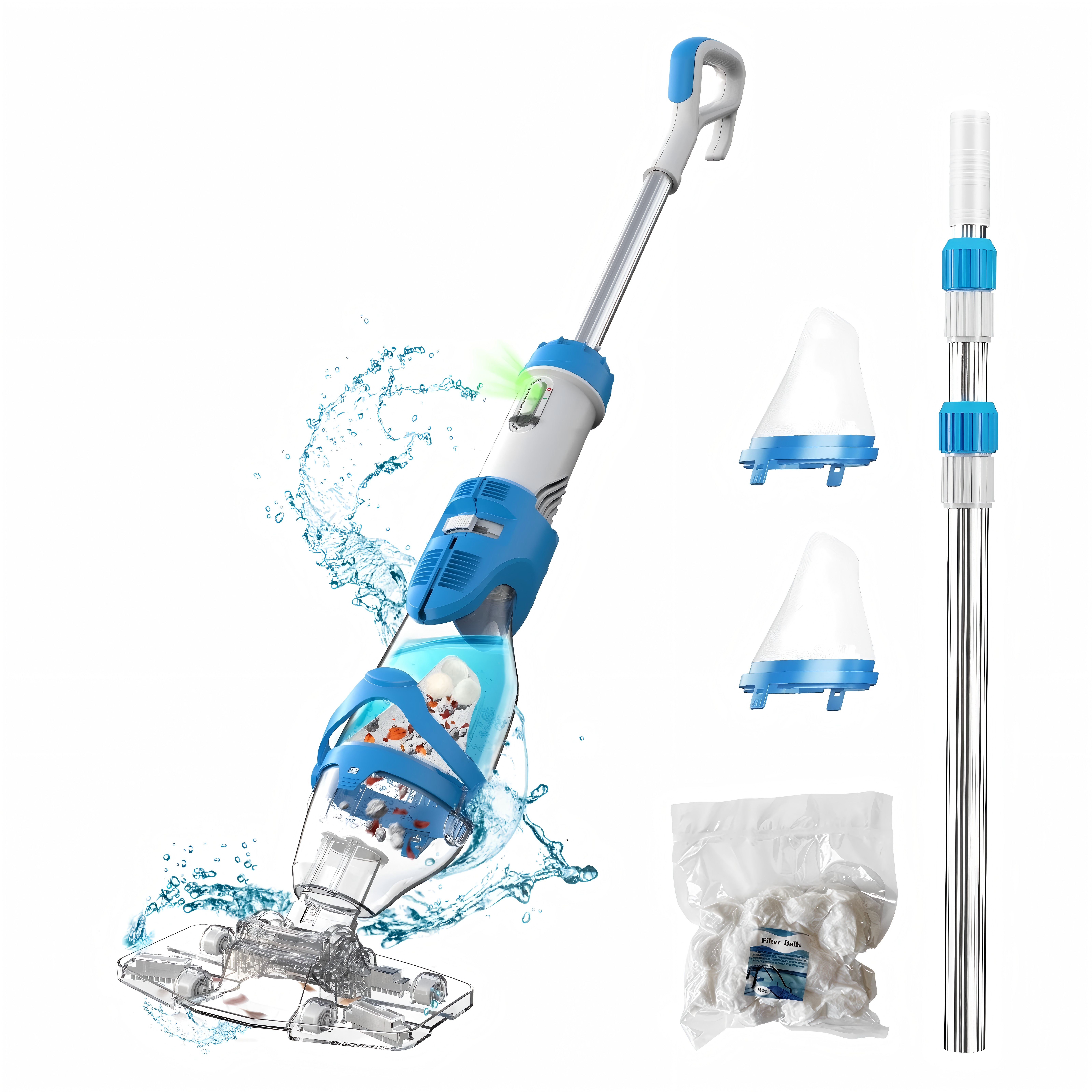 New Upgrade PC18 Pool Vacuum for Above Ground Pool with Telescopic Pole, Running time up to 1H, Handheld Design with Powerful Suction up to 18.5 gallon/min Ideal for Leaves, Debris