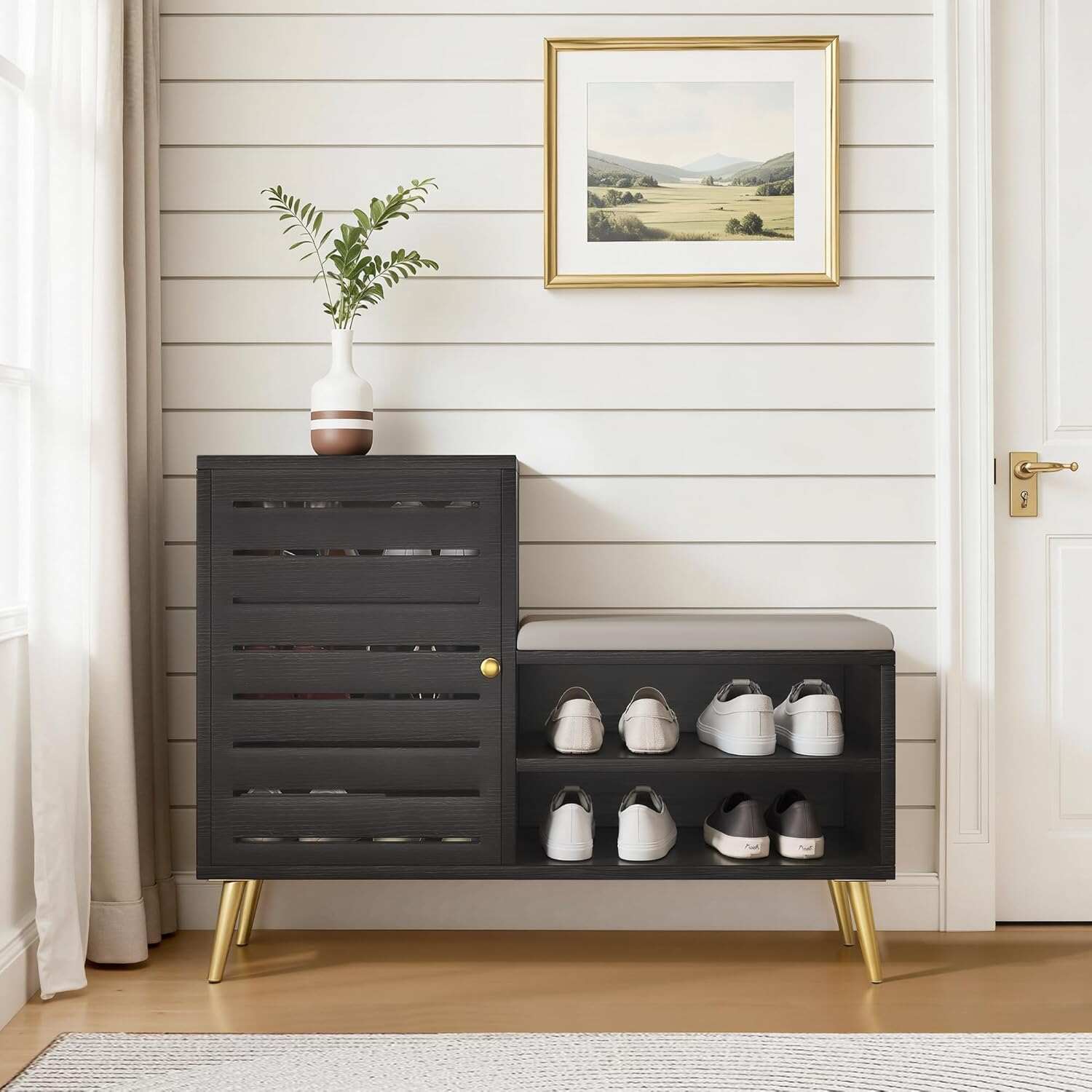 VECELO Shoe Storage Bench with Door&Shelf