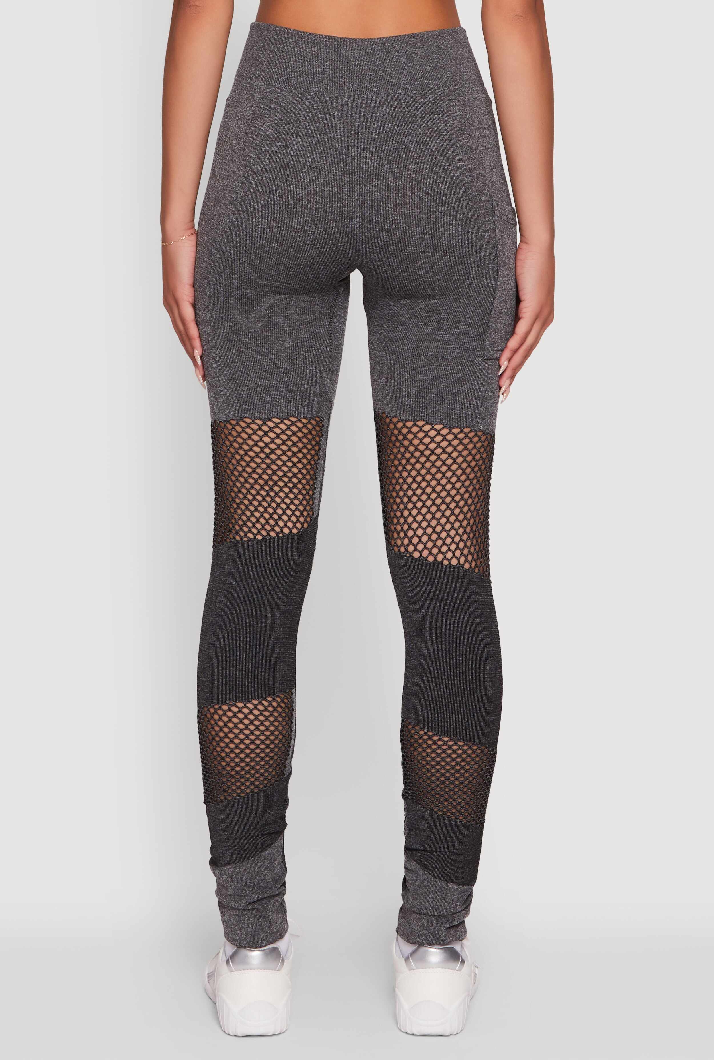 Laser Cut Color Block Leggings with Cell Phone Pocket
