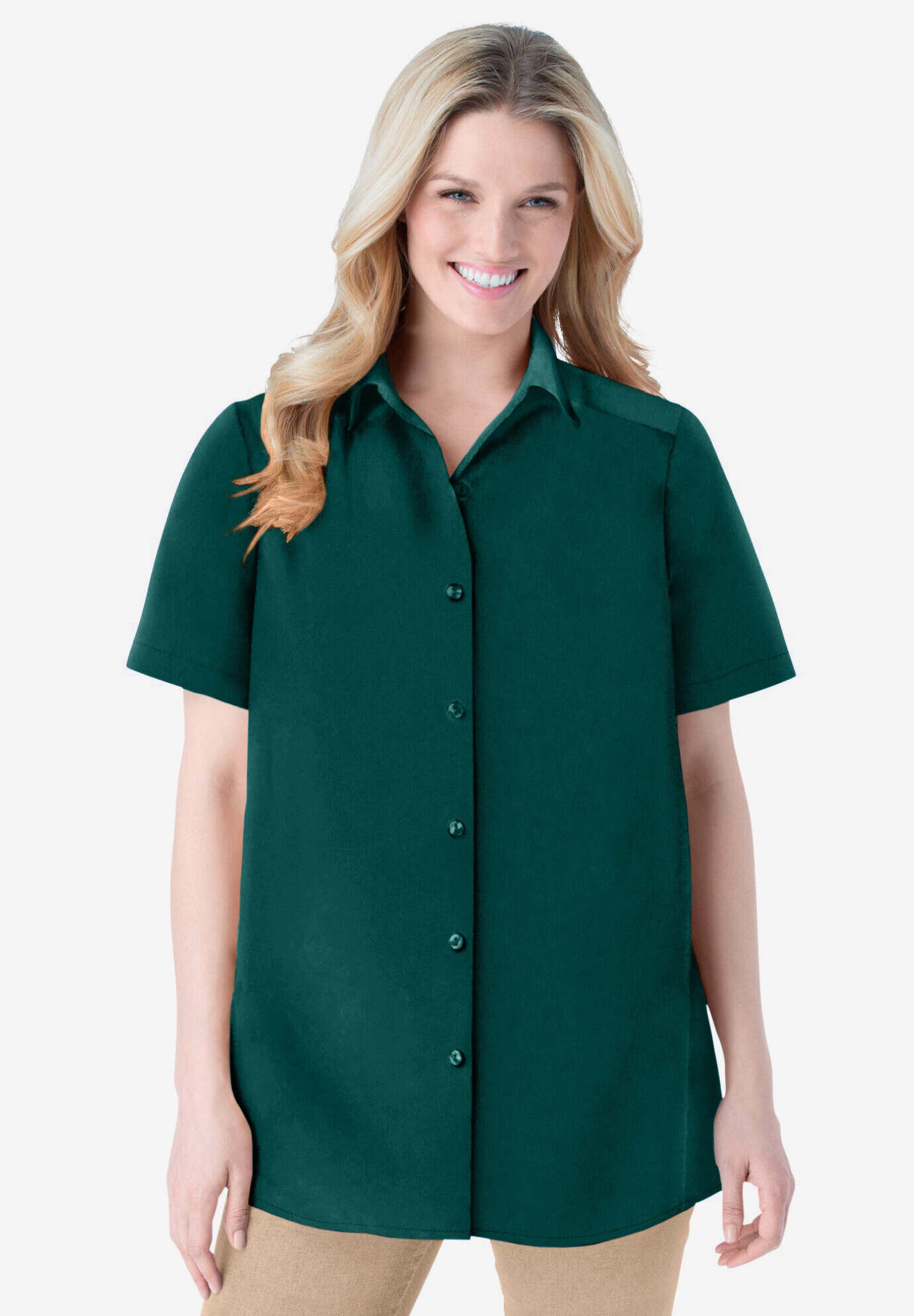 Short-Sleeve Peachskin Button-Front Shirt