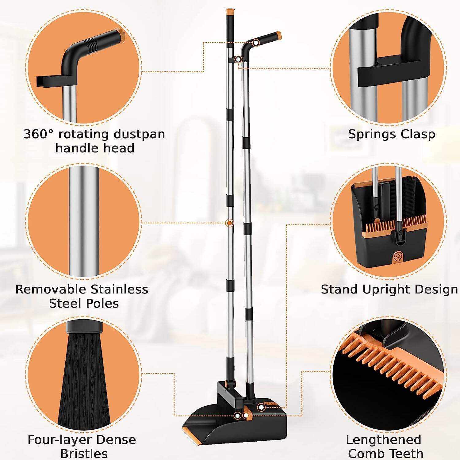 Broom and Dustpan Set, Cleaning Supplies Broom and Dustpan Set for Home, 48