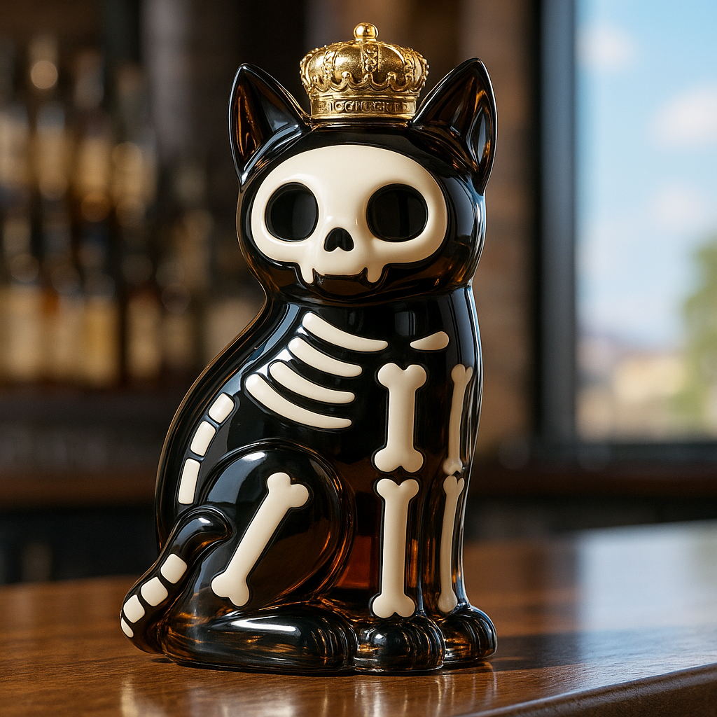 Skeleton Black Cat Whiskey Bottle