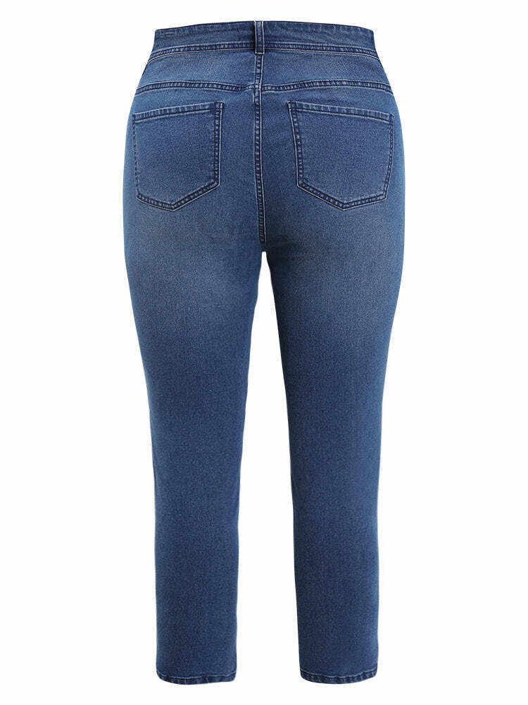 Very Stretchy Medium Wash Geometric Embroidered Jeans