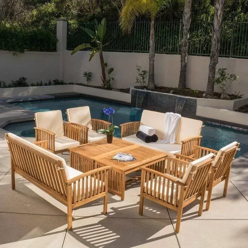 Solid Wood 8 - Person Seating Group with Cushions