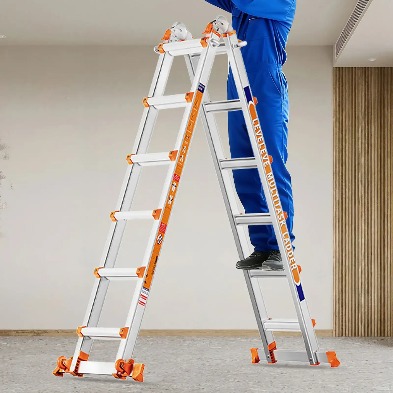Extendable Telescopic Multi-Position Ladder - Convertible Modes, A-Frame Step Ladder with Stabilizer Bars, Narrow Folded Width, 330LBS Load Capacity, Wheels, Safe for Home & Outdoor Roof Work, Extendable Telescopic Ladders