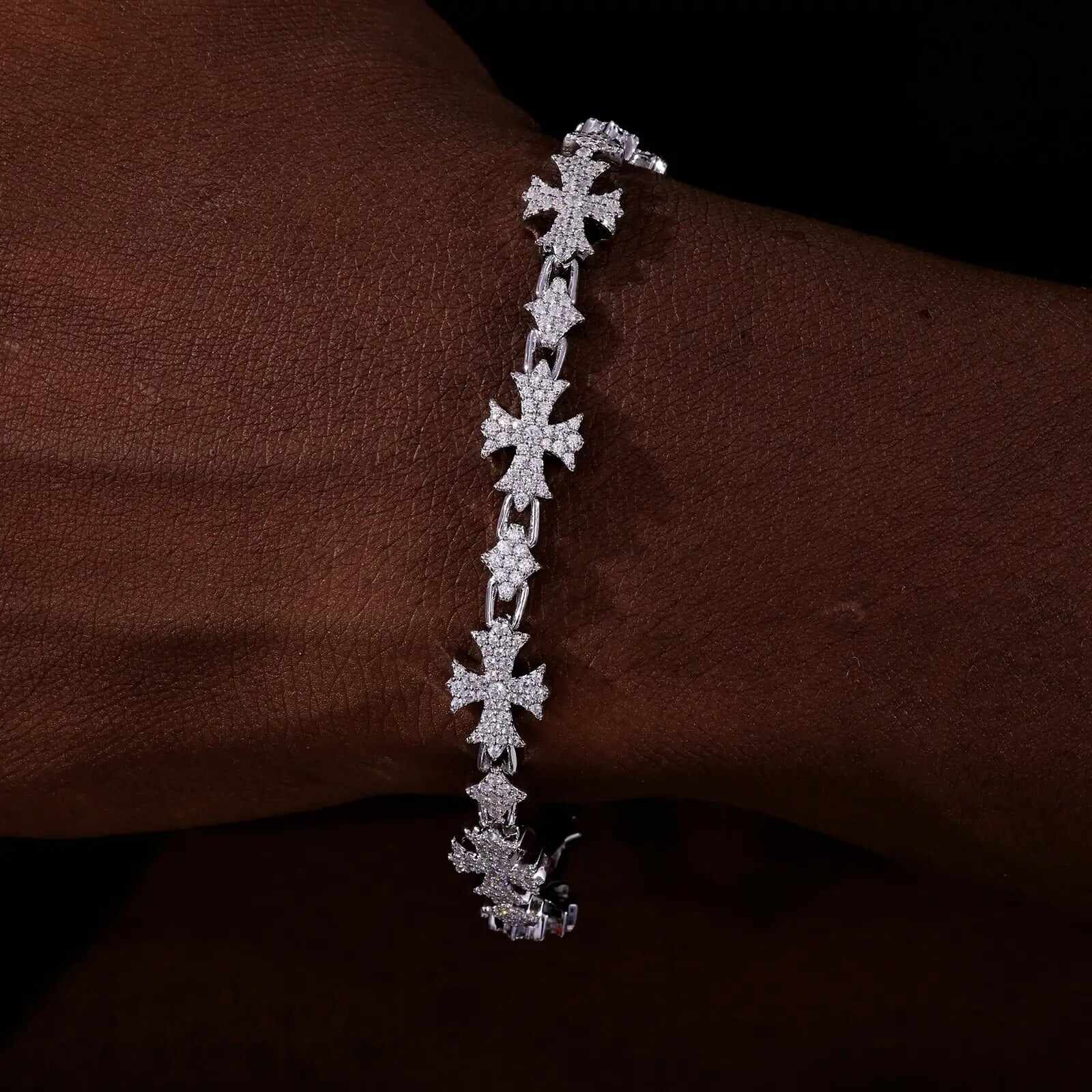 10mm S925 Moissanite Chrome Heart Cross Star Link Bracelet