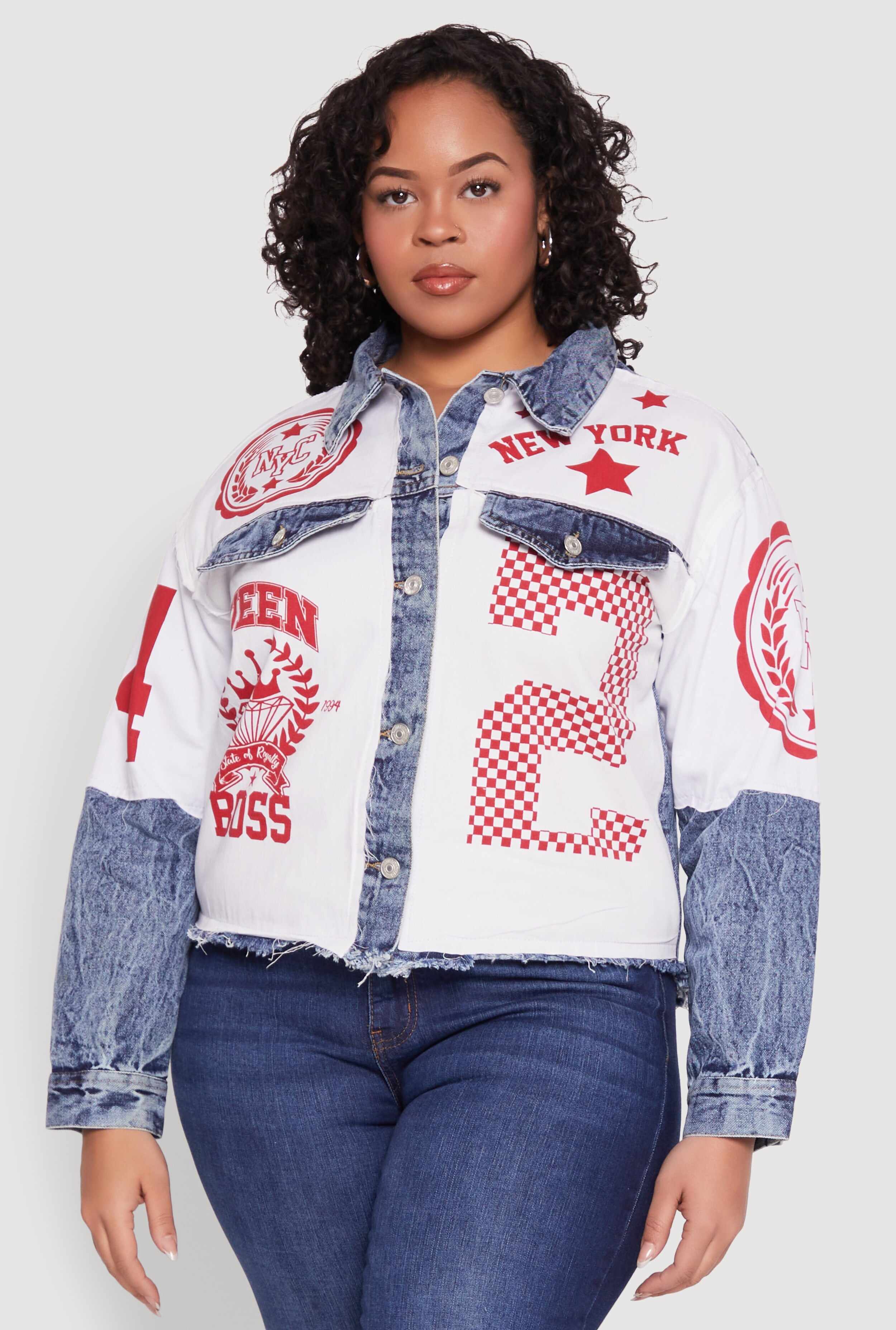 Plus Size Graphic Print Denim Jacket