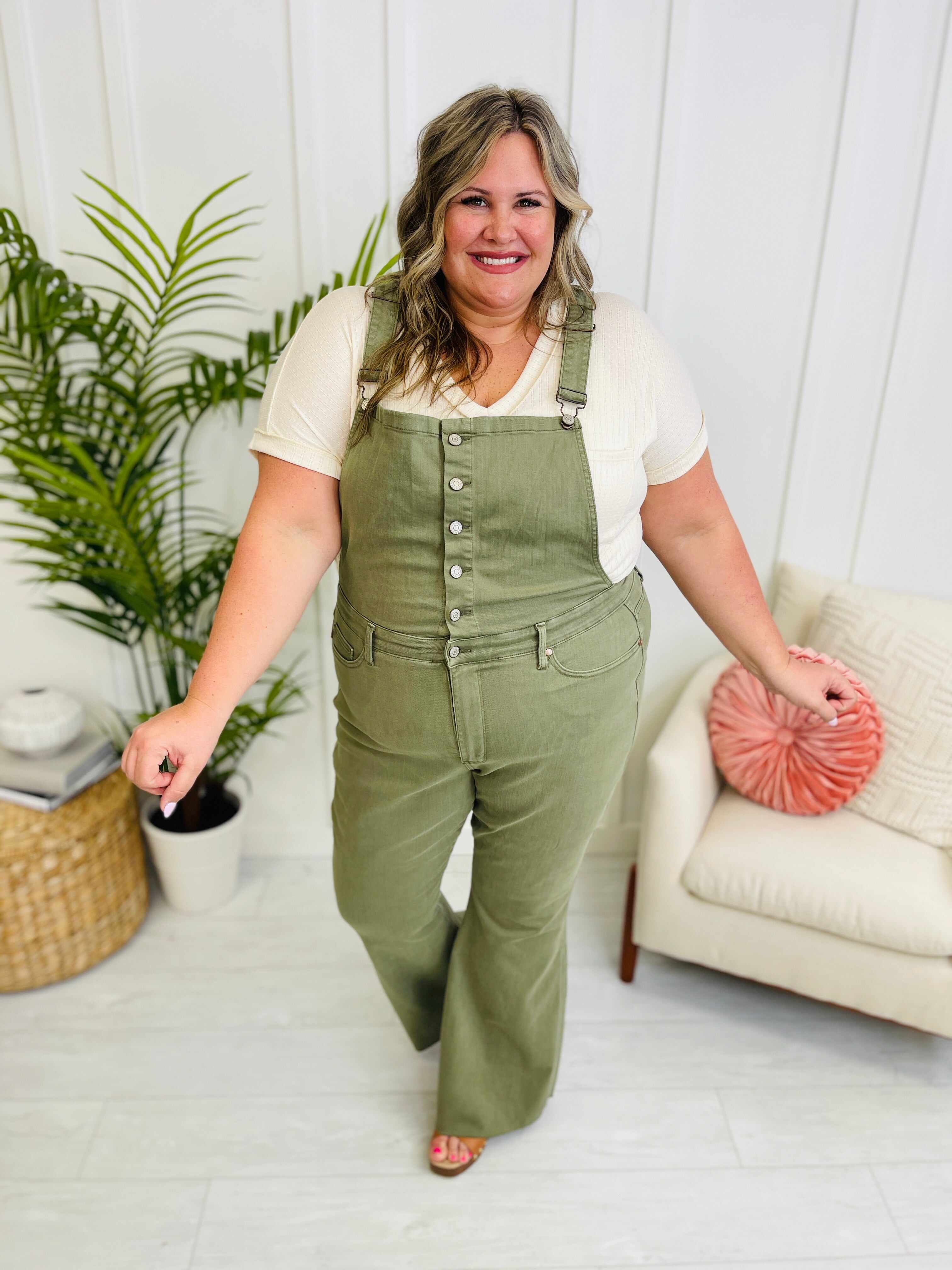 REG/CURVY Can't Olive Without You Tummy Control Flare Overalls
