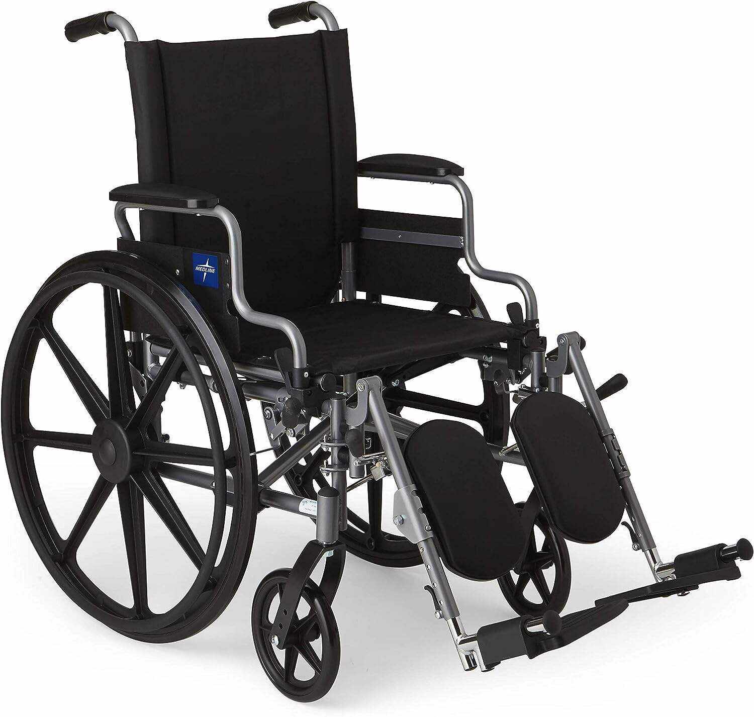 Medline Lightweight & User-Friendly Wheelchair With Flip-Back, Desk-Length Arms & Elevating Leg Rests for Extra Comfort, Black, 18 inch Seat
