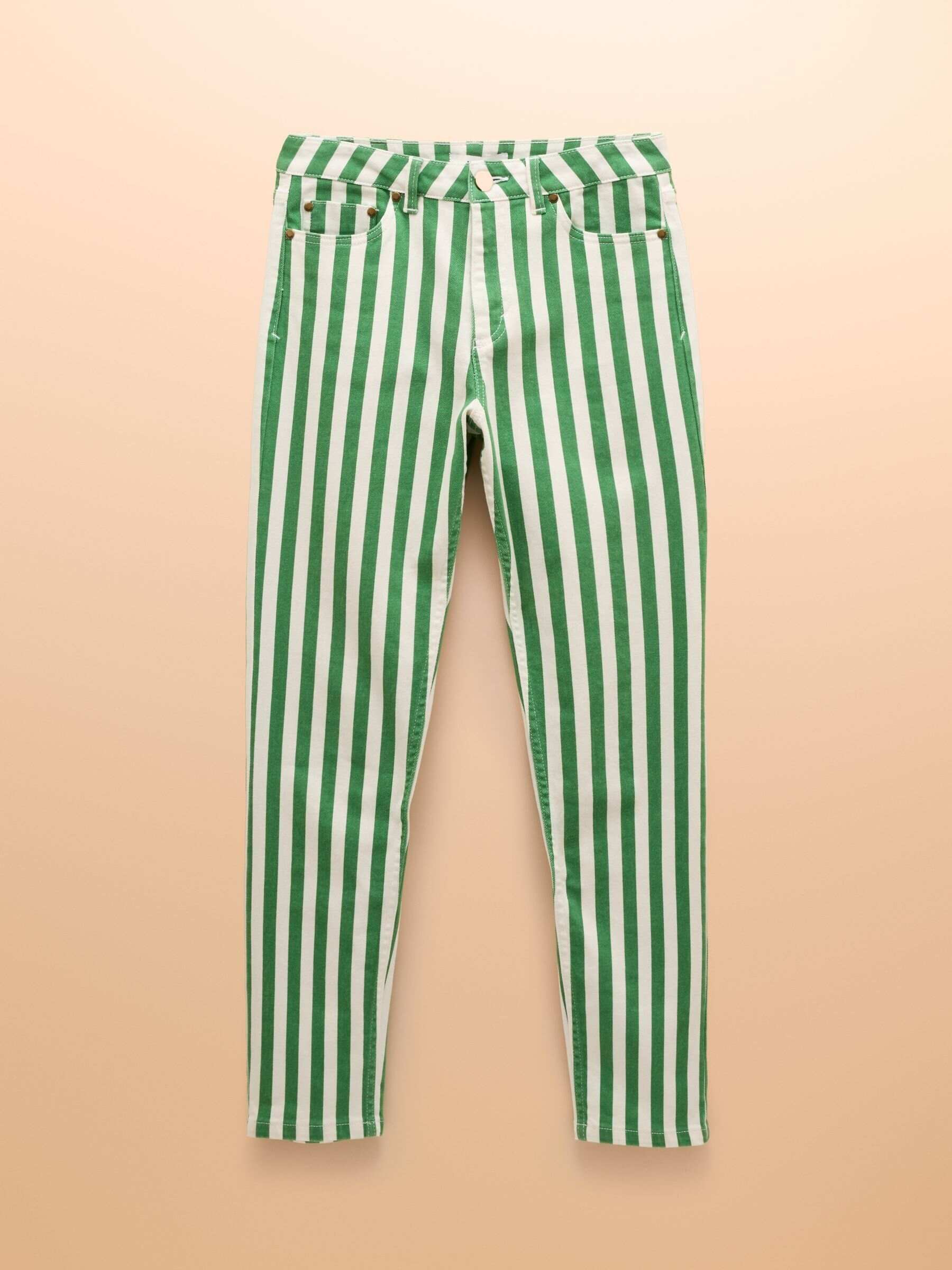 Green Stripe Straight Fit Mid Rise Jeans