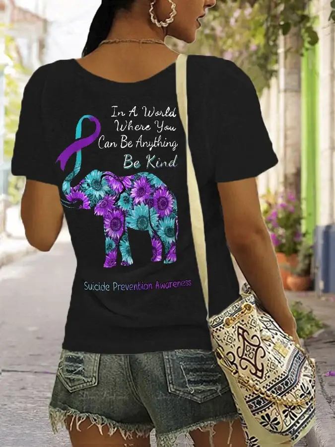 Women'S In A World Where You Can Be Anything Be Kind Suicide Prevention Awareness  Print T-Shirt