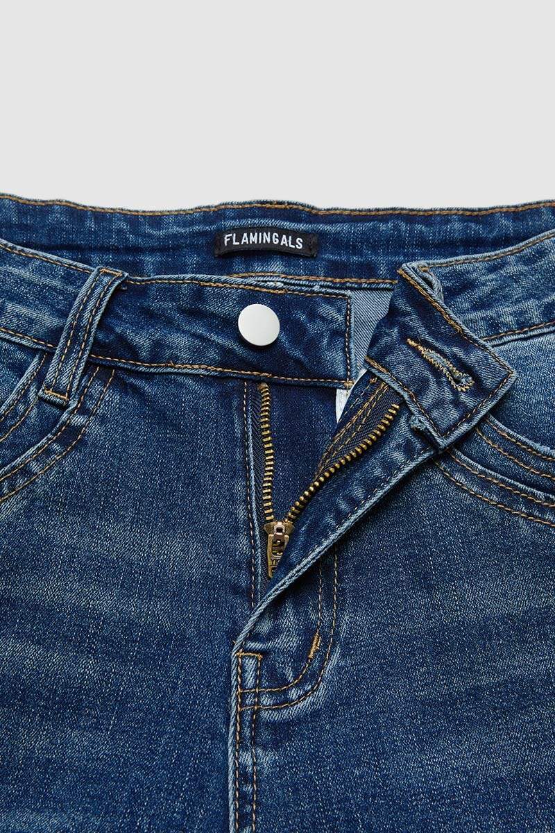 Roll Hem Wash Mid Waist Straight Leg Jeans