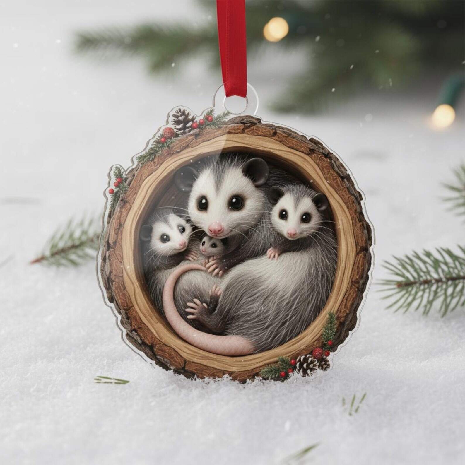 Family of Opossums Christmas Ornament