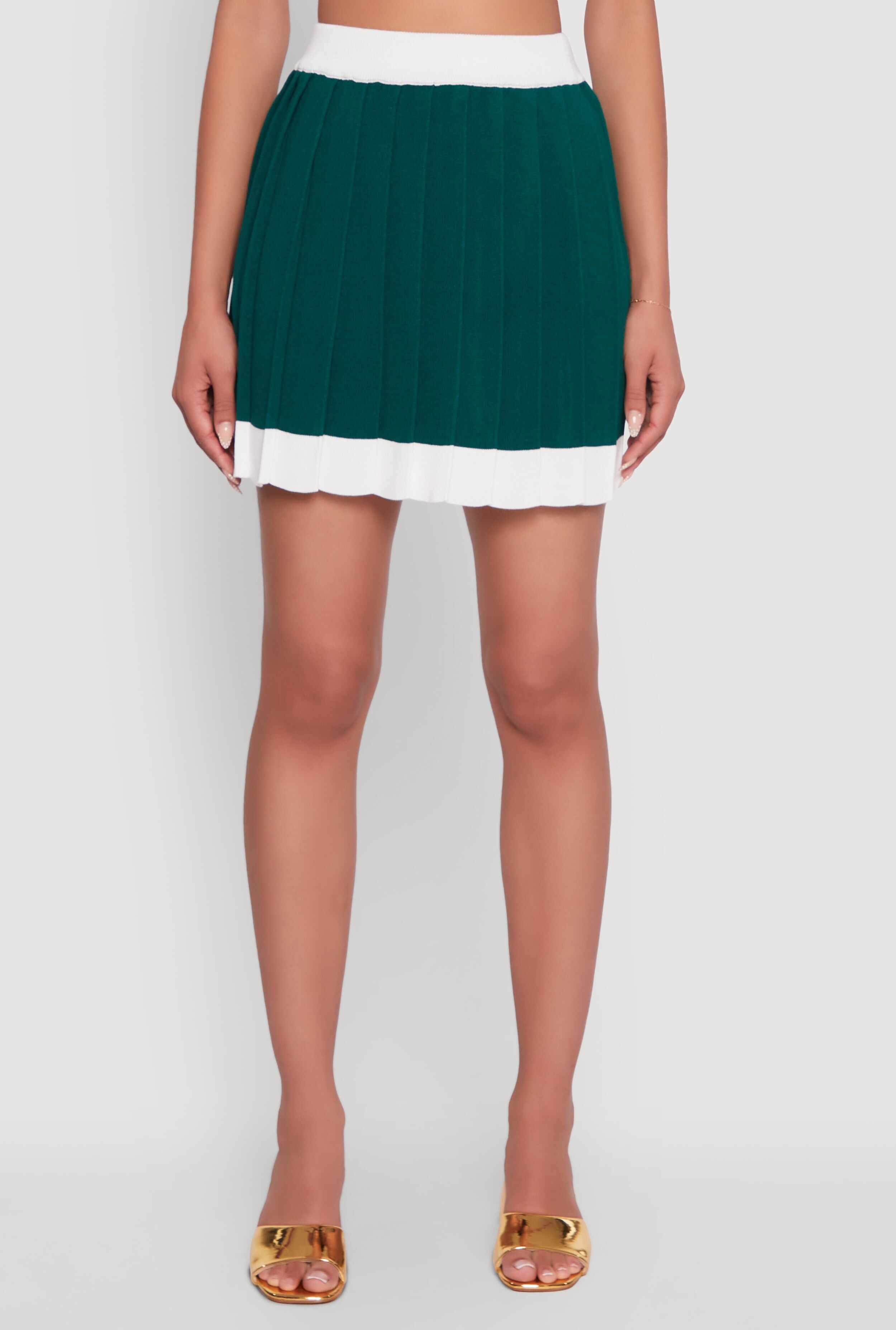 Contrast Trim Pleated Midi Skirt