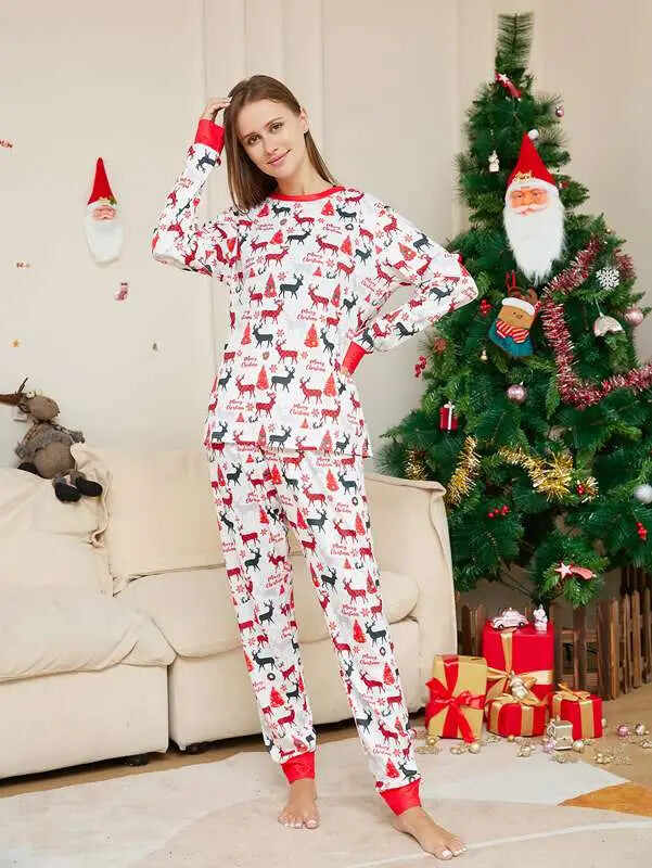 Printed Reindeer Pjs Christmas Matching Family Pajamas Sets