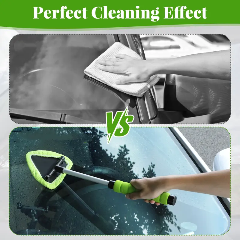 💥 💥 🔥 Windshield Cleaning Tool, Microfiber Car Window Cleaner with 4 Reusable and Washable Microfiber Pads and Extendable Handle