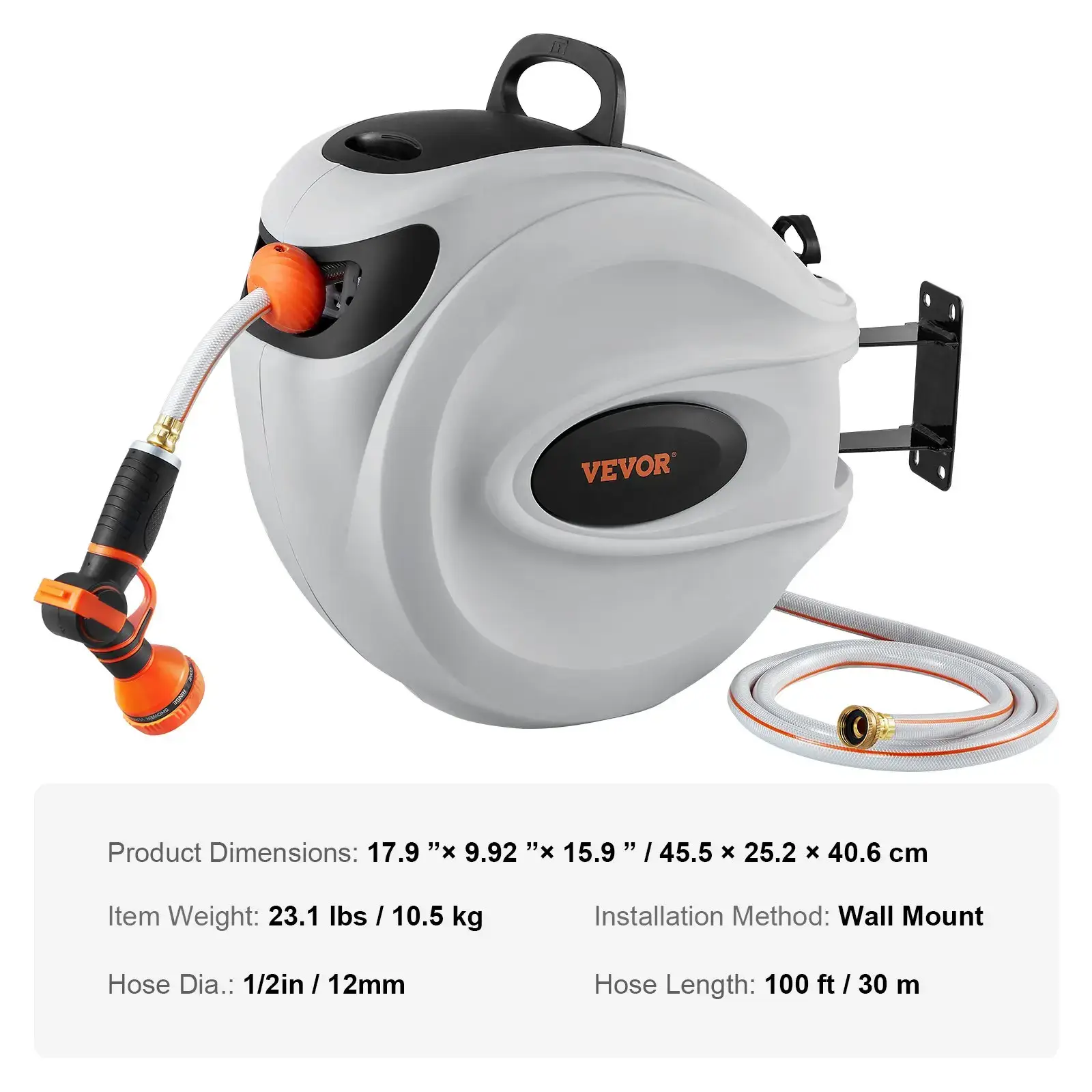 Retractable Hose Reel, Various specifications, 100'x1/2