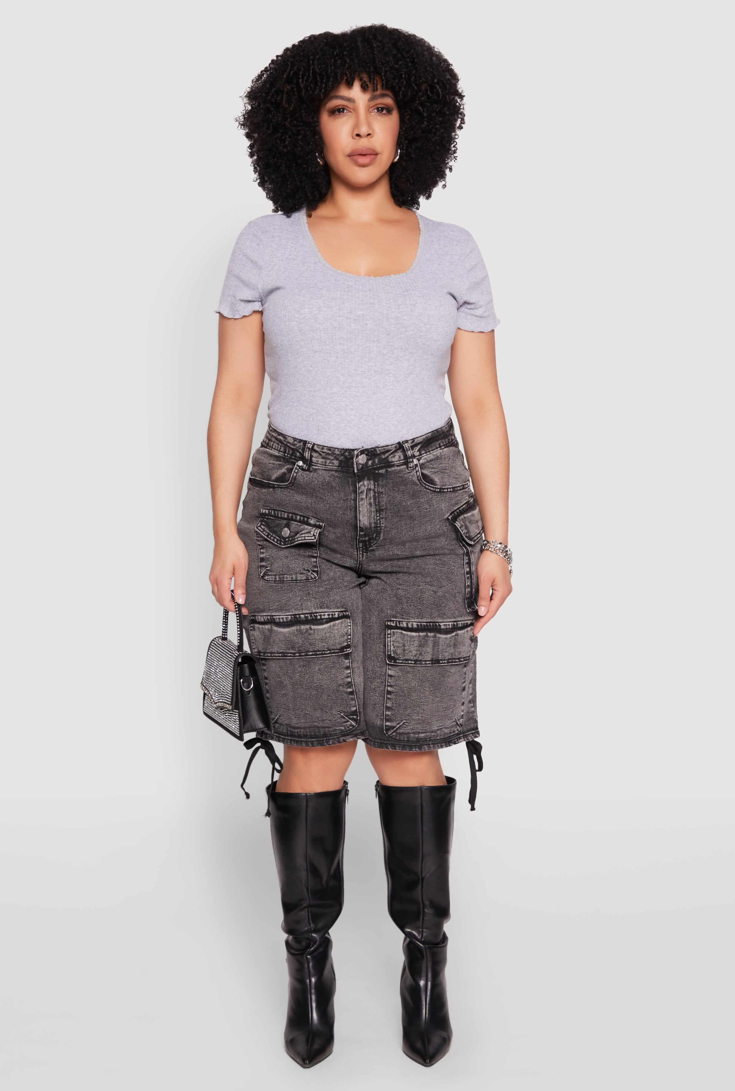 Plus Size Almost Famous Acid Wash Cargo Bermuda Shorts