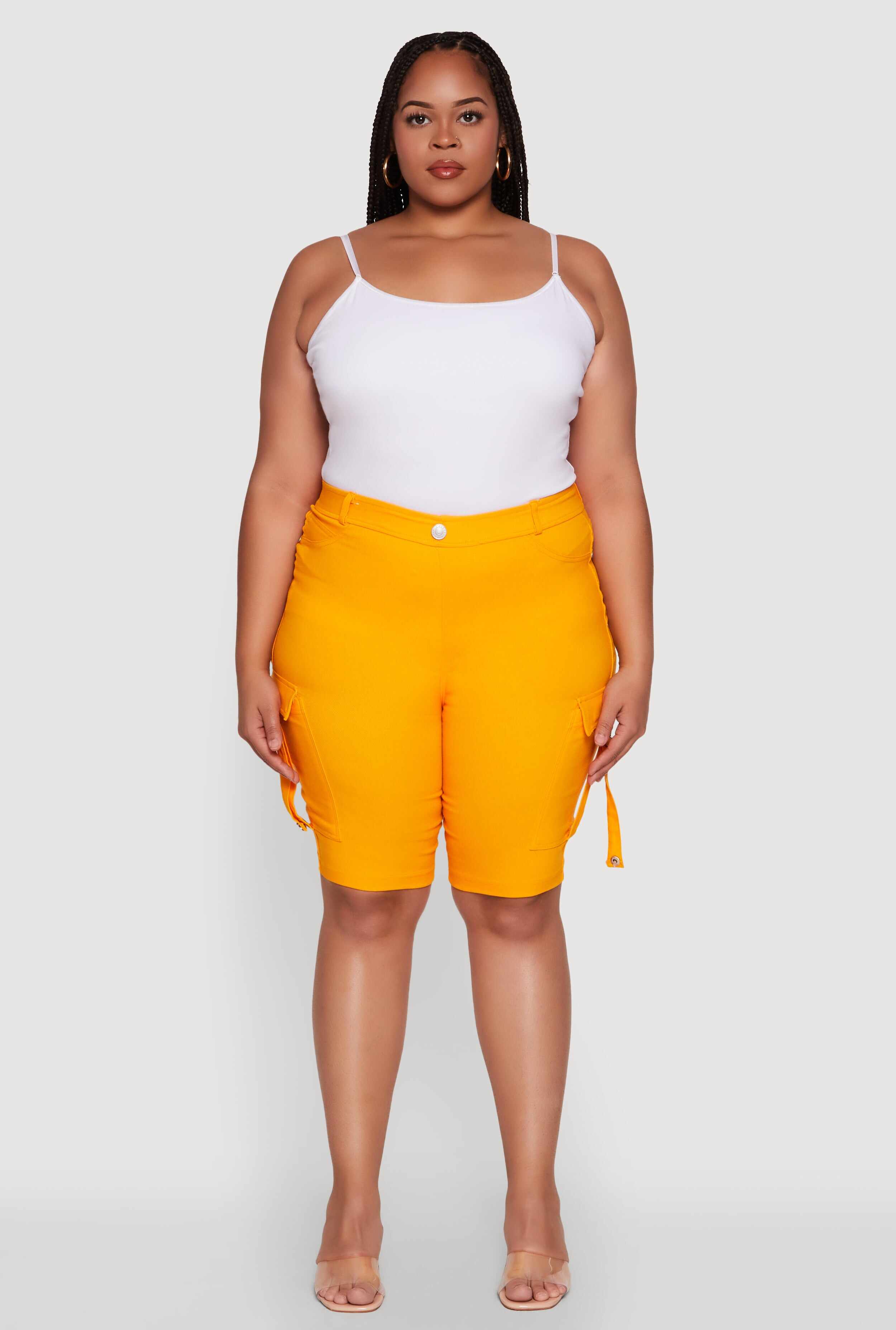 Plus Size Trendy High Waisted Bermuda Shorts with Cargo Pockets