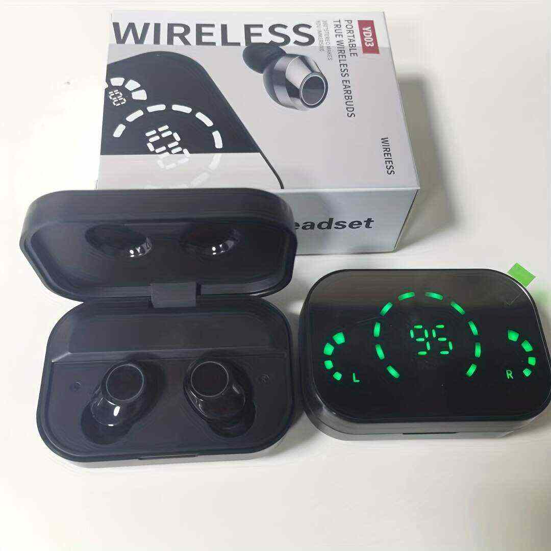 1 Set Wireless Earphones With Mirror Digital Display, Hifi Sound Quality, High Power, Emergency Charging Function For In-Ear Wireless Earphones, High-definition Voice Touch Operation, Automatic Connection To Binaural Call Earphones Charging Level Display