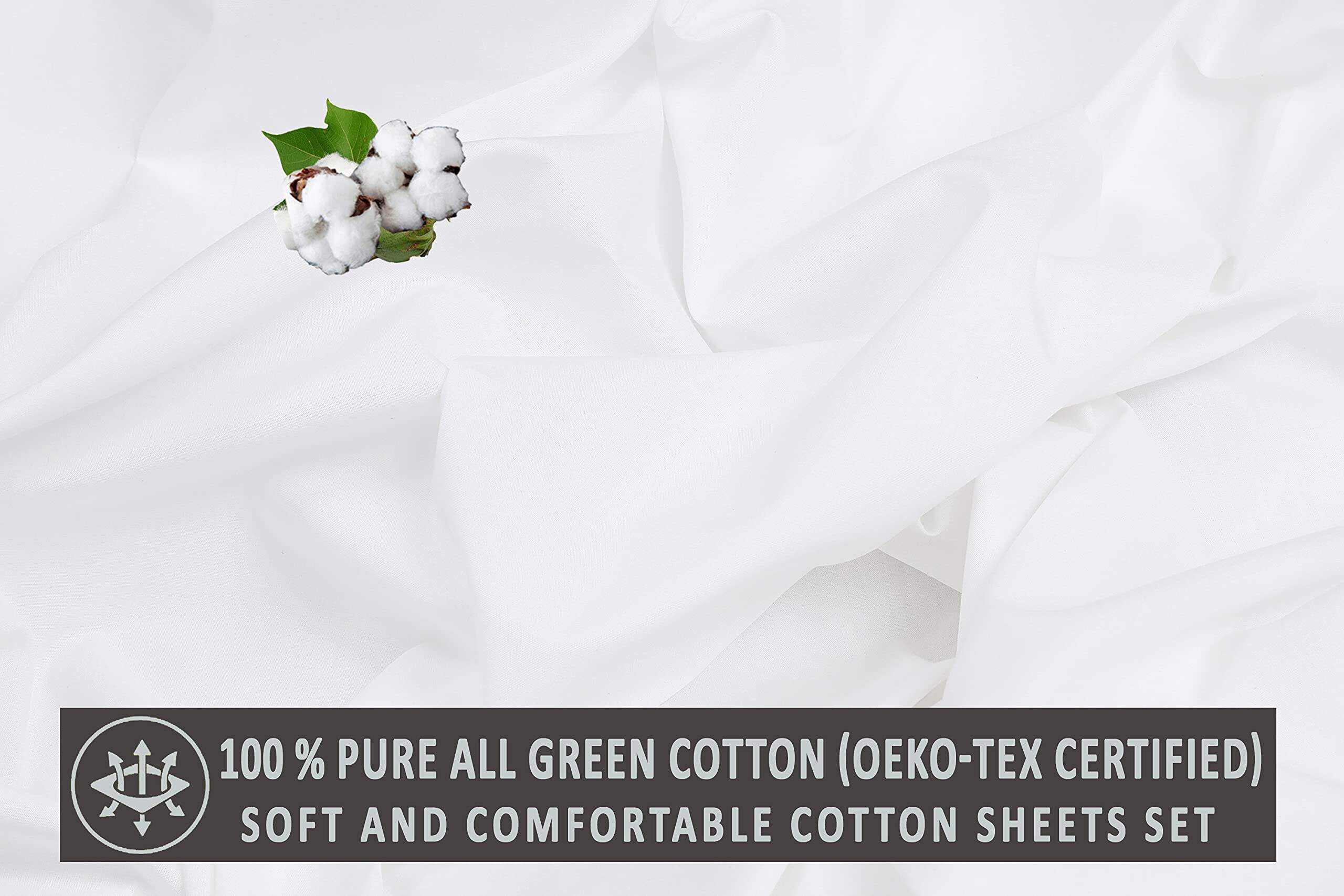 [White]100% Cotton Sheets - Soft & Breathable Sheet Set - 4 Pieces