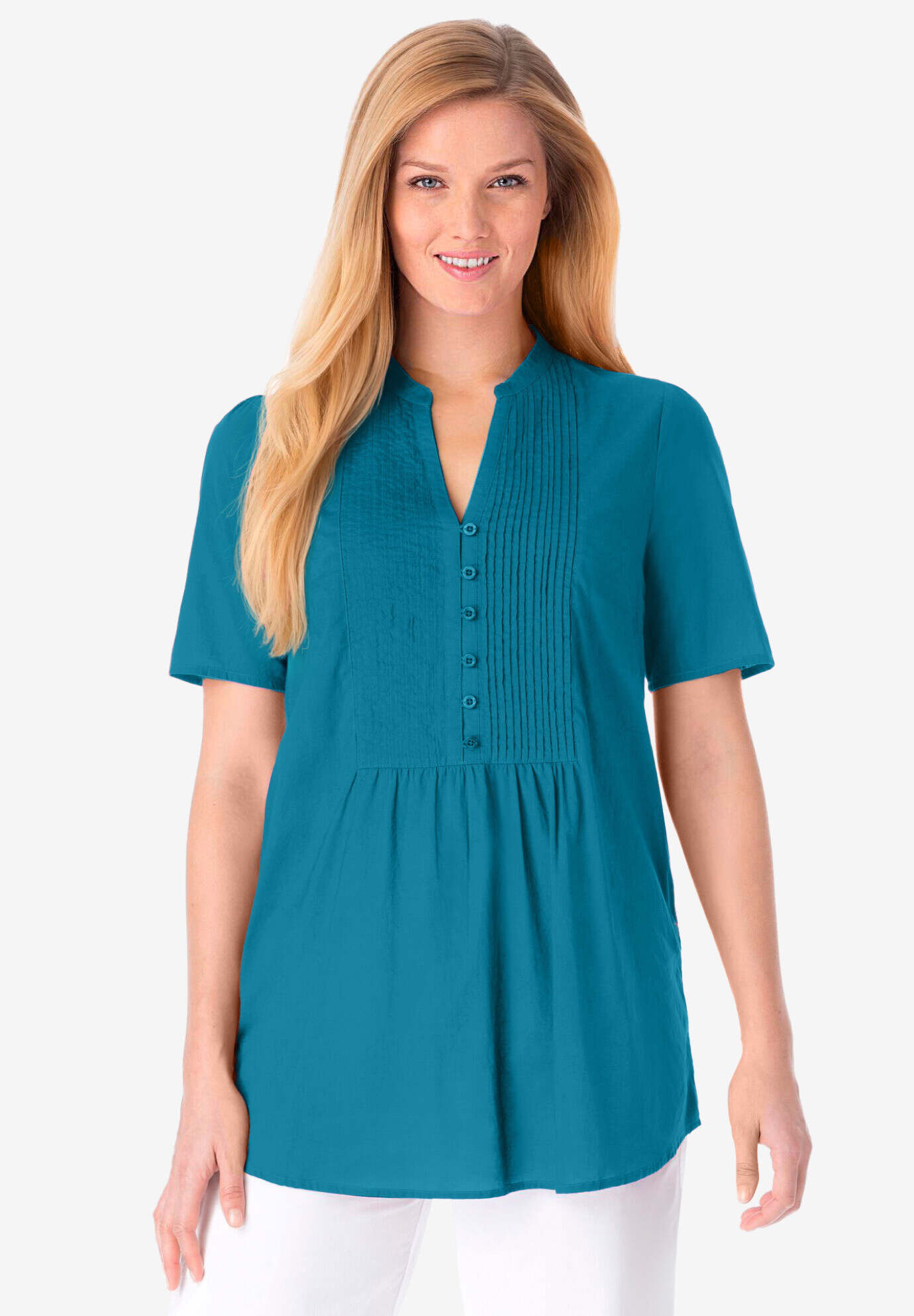 Pintucked Half-Button Tunic