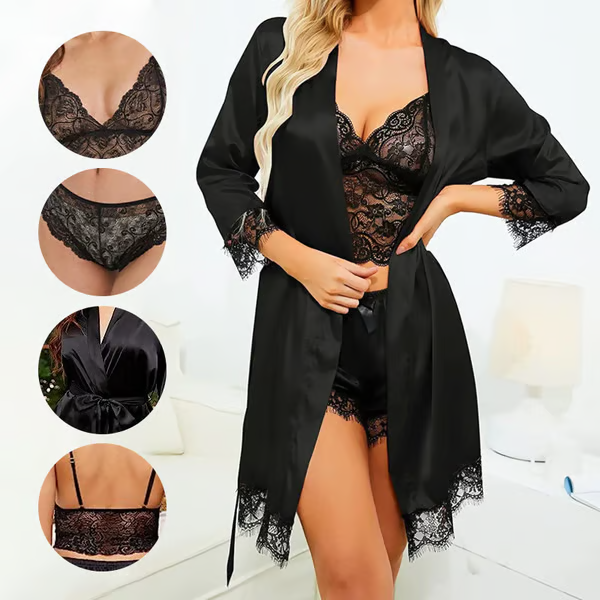 🔥LAST DAY SALE 59% OFF 🔥Valentine's Day 4 sets of lace satin sling pajamas set🌹