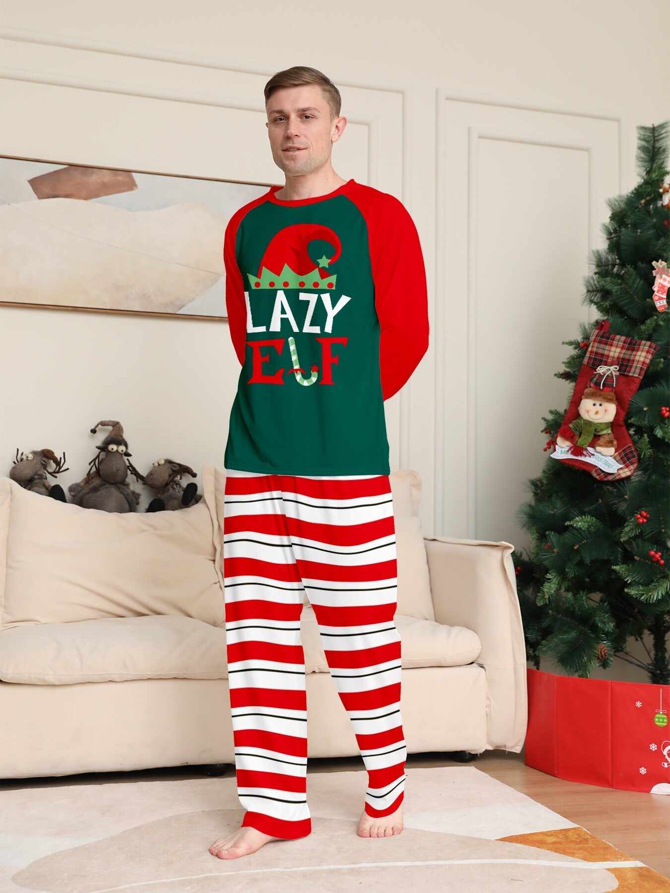 Christmas Hat ELF Printed Stripe Parent-Child Matching Pajamas