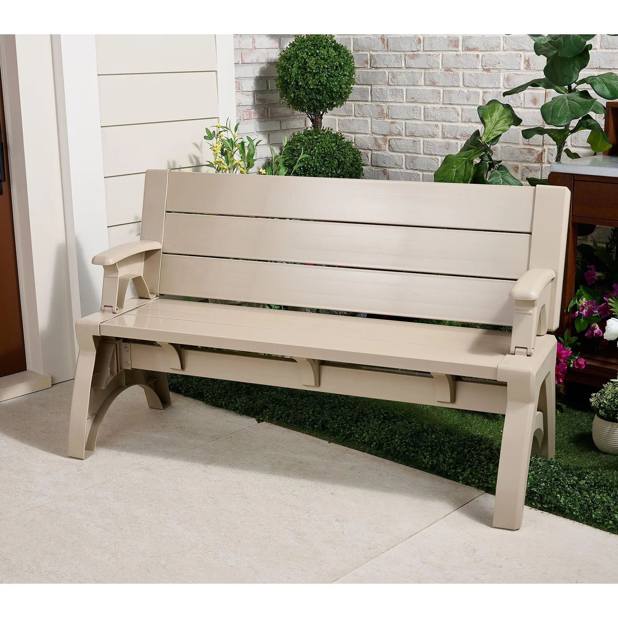 Gen II XL Convertible Outdoor Furniture, Multi-Function Bench Converts To Table, Modern Patio Stool Chair Set