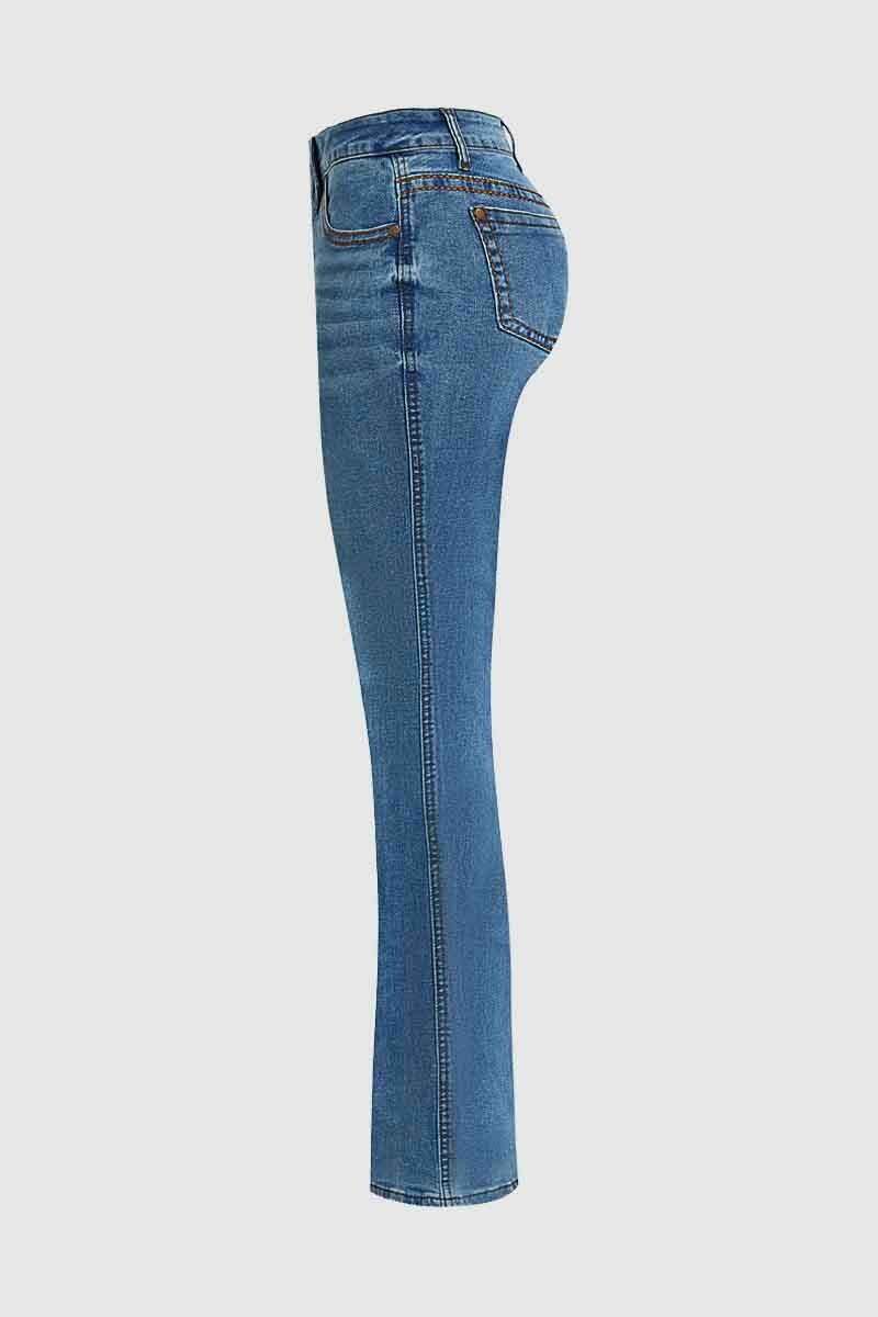 Wash Contrast Stitch Low Waist Bootcut Jeans