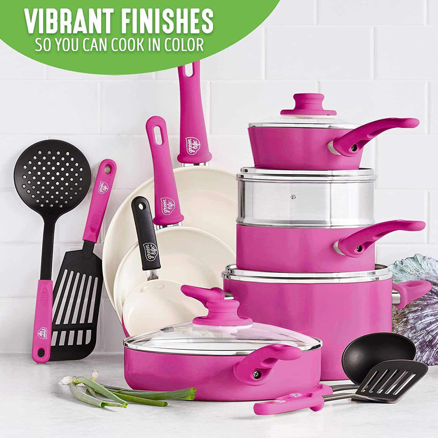 Healthy Ceramic Nonstick, 16 Piece Cookware Pots