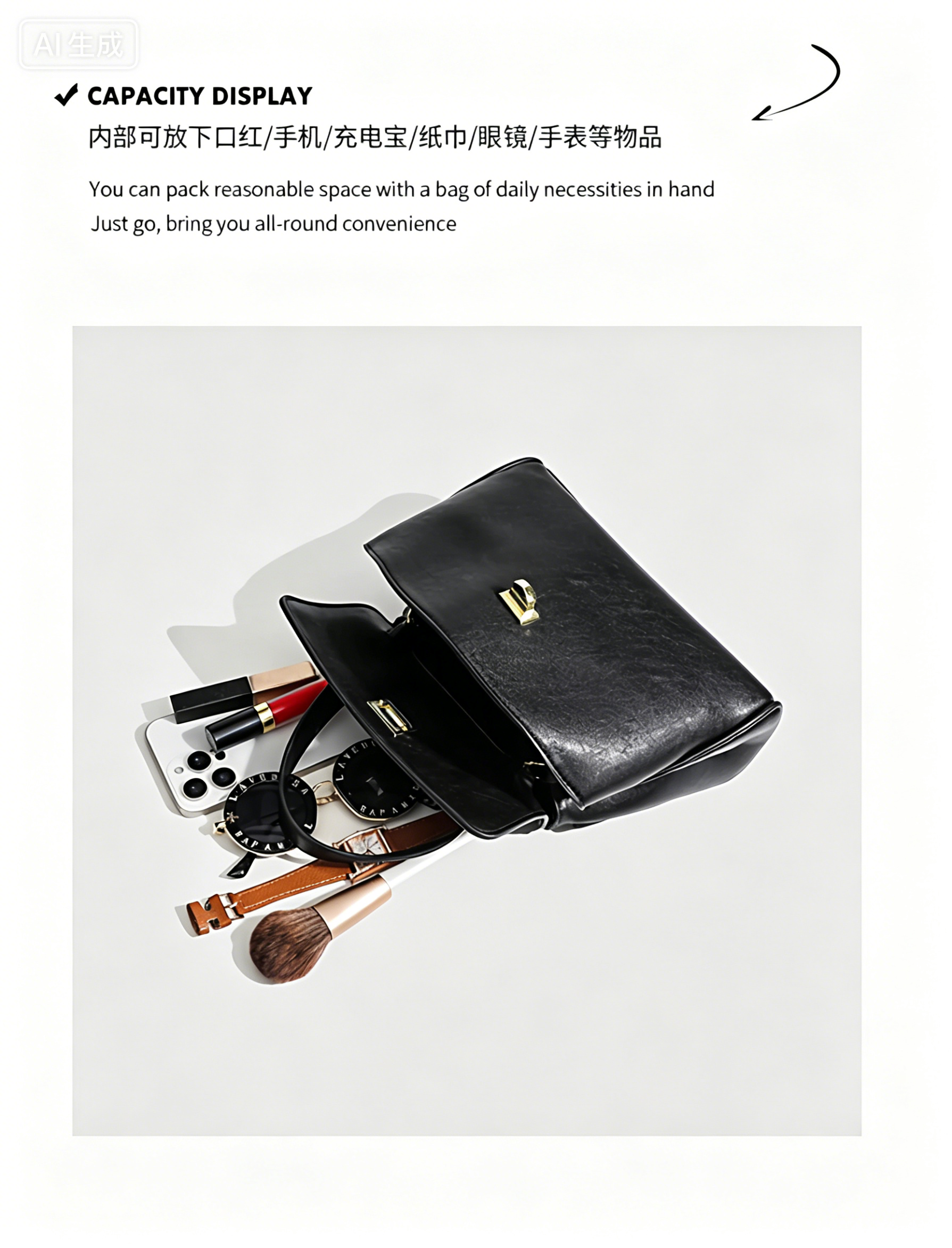 Fashionable women handbag with cowhide leather