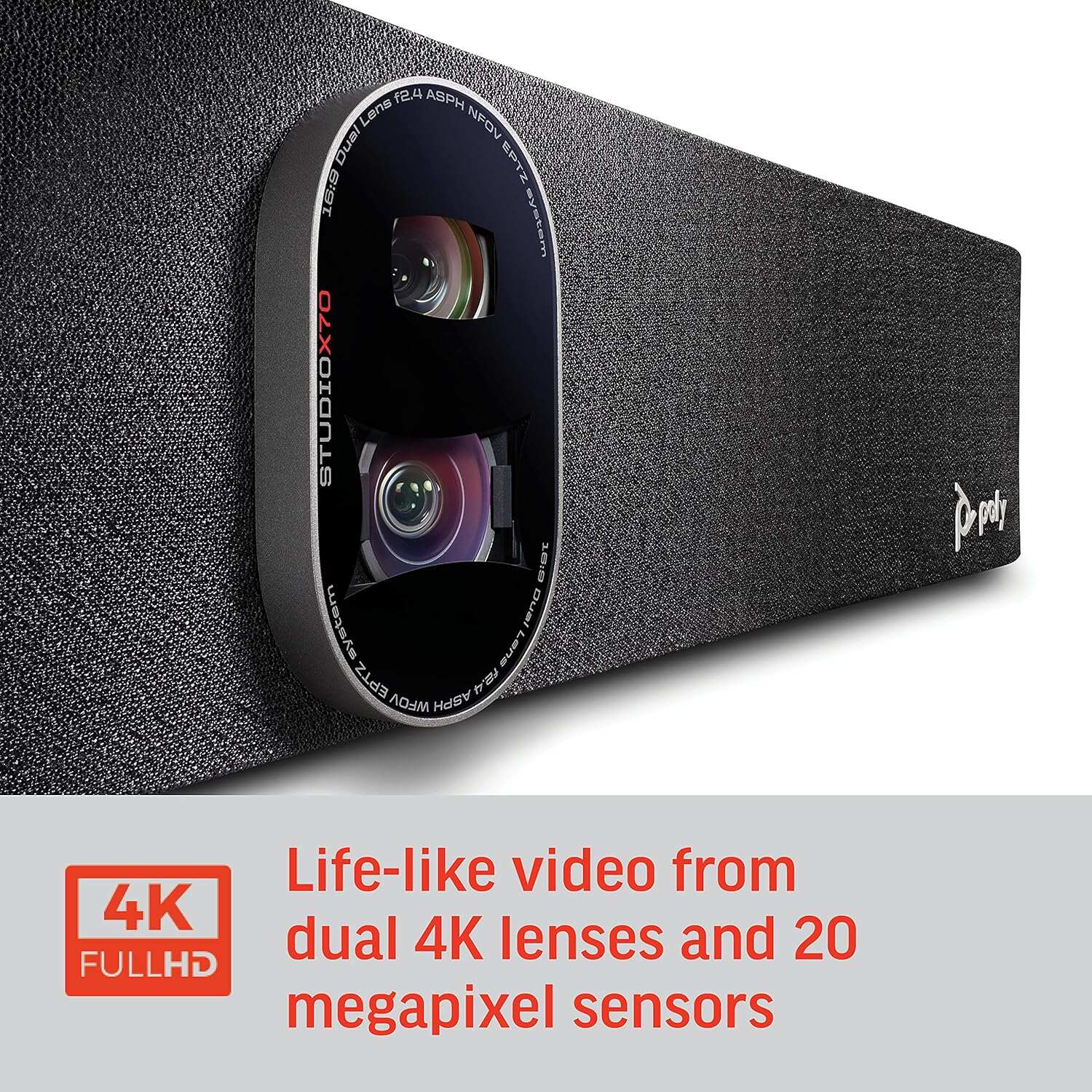 Poly - Studio X70 Video Bar + TC8 Touch Controller (Plantronics + Polycom) - Premium 4K Audio & Video Conferencing for Large Conference Rooms - Camera, Speakers, Mics - Works with Teams, Zoom & More