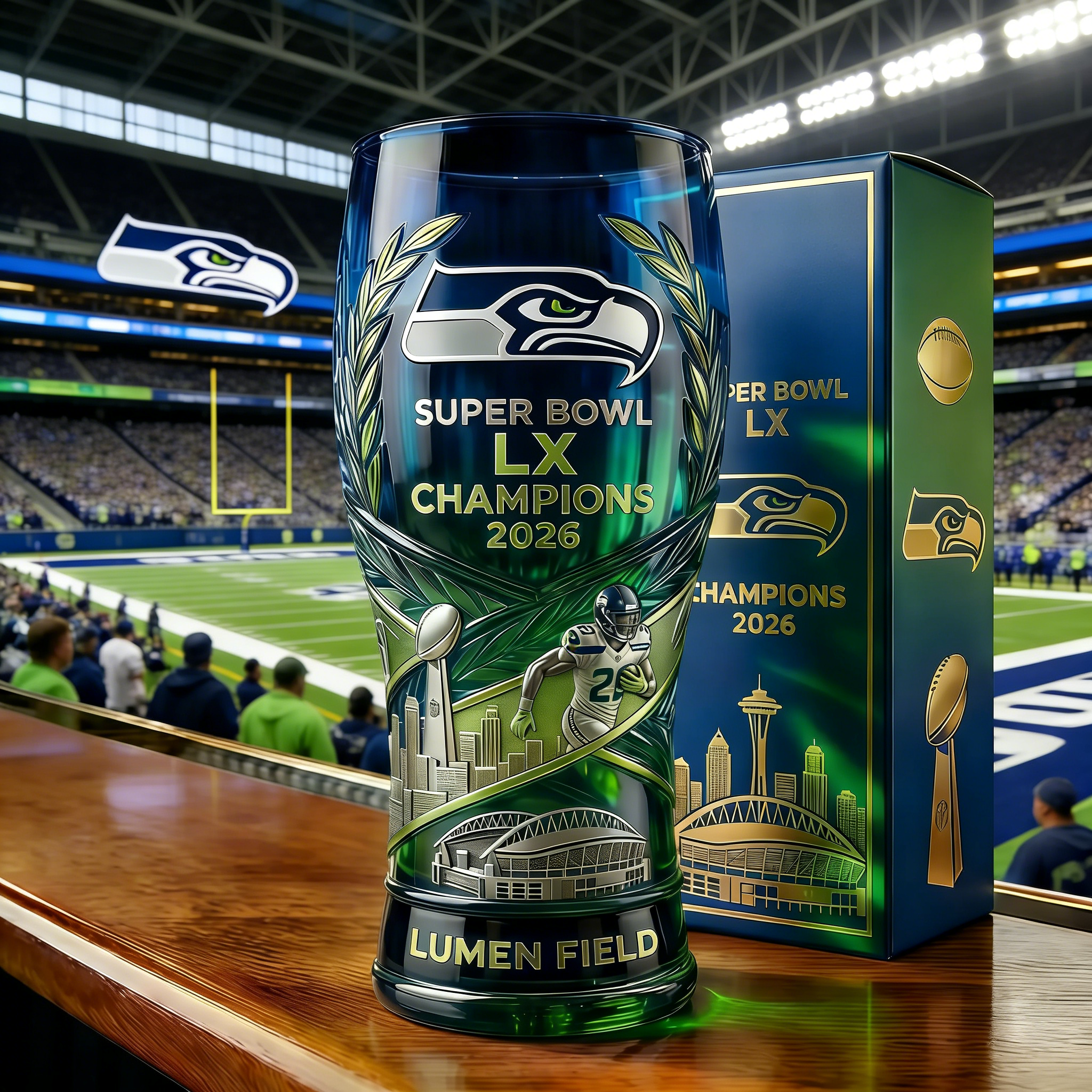 Seattle Seahawks Super Bowl LX (2026) Champions Commemorative Beer Glass