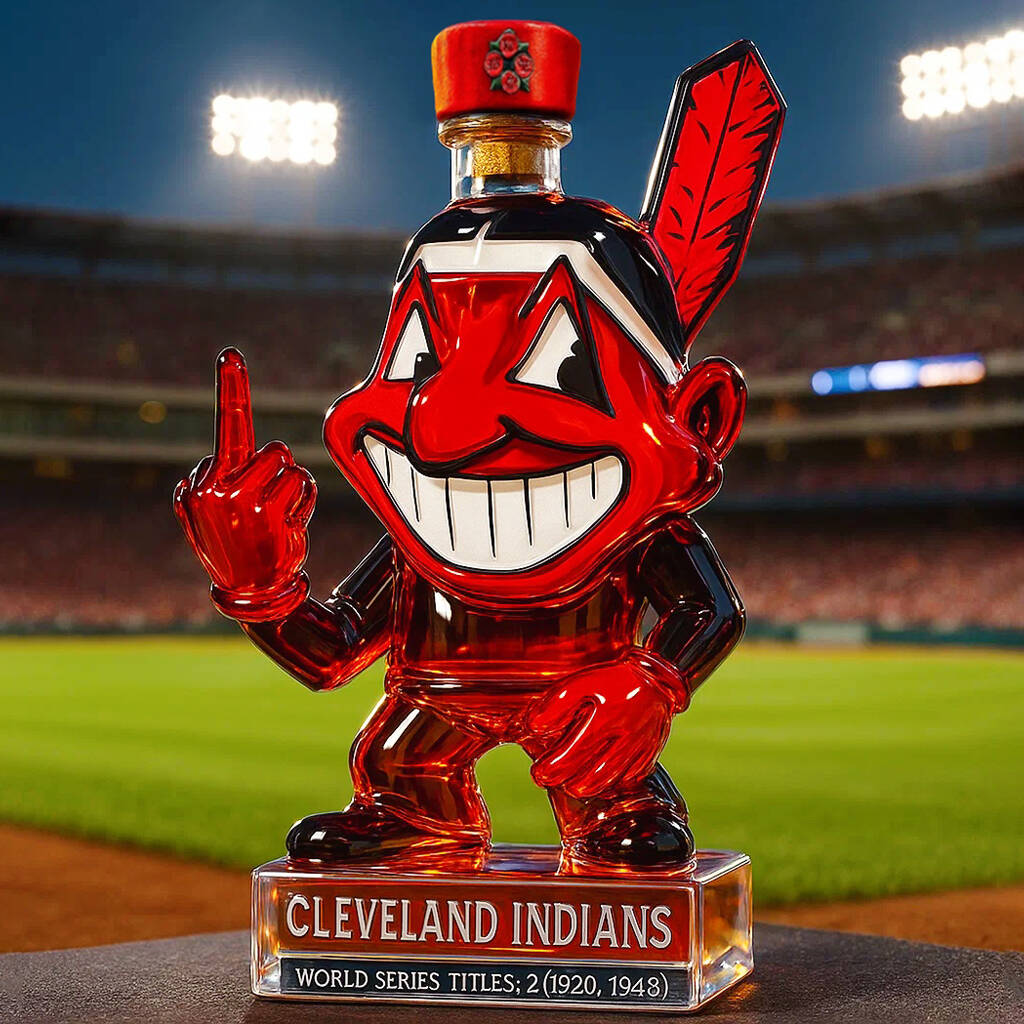 Funny middle finger Cleveland Indians whiskey bottle
