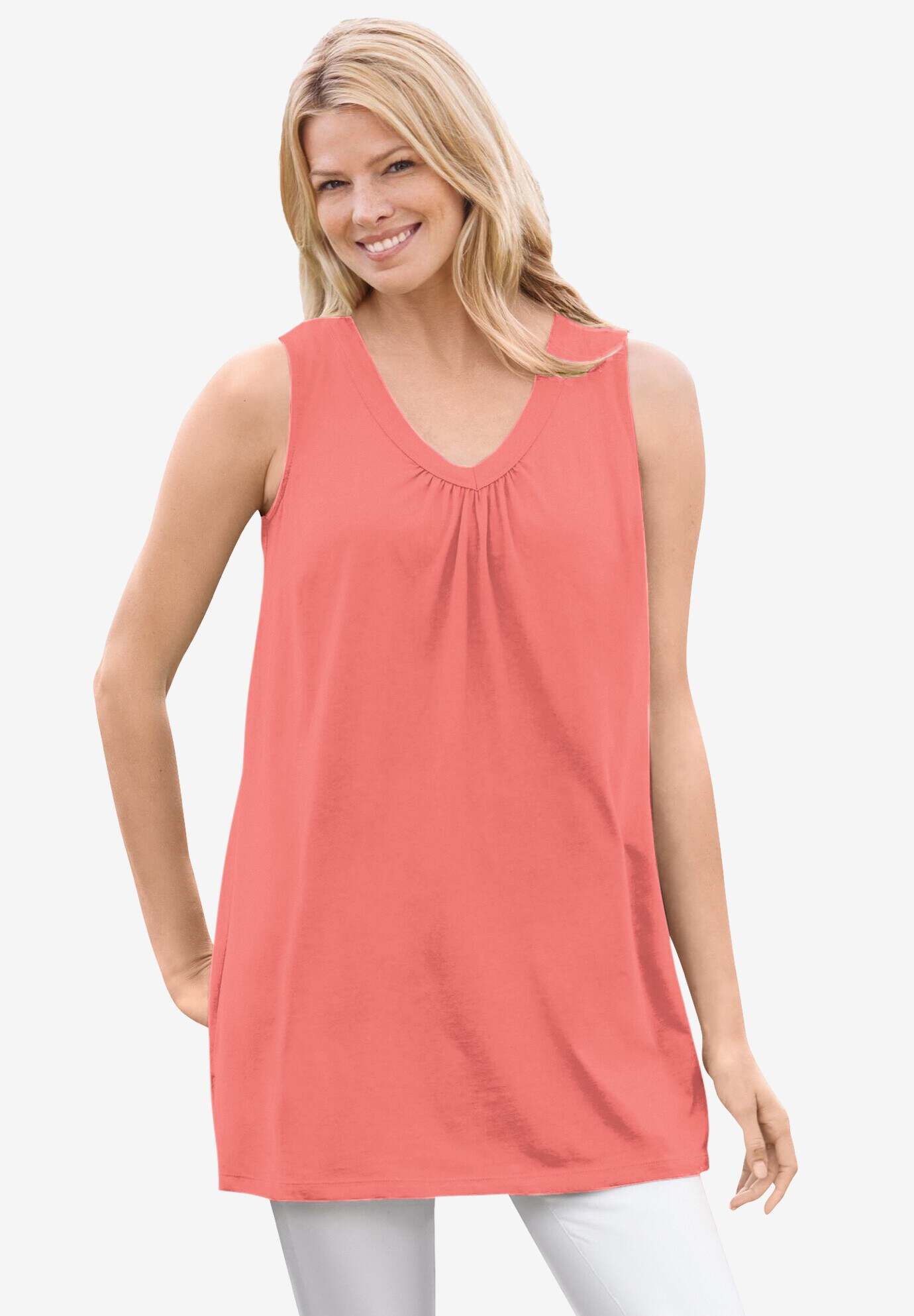 Perfect Sleeveless Shirred V-Neck Tunic