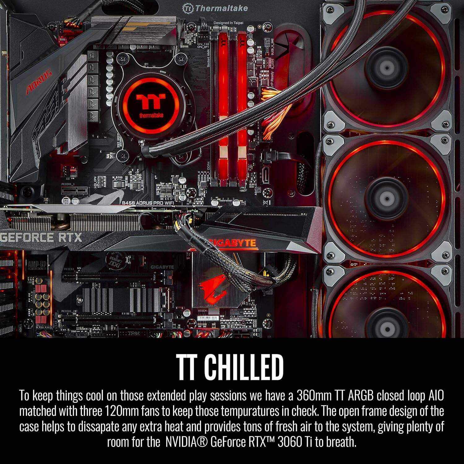 Thermaltake Shadow 360i Liquid-Cooled PC (AMD Ryzen 5 3600, RTX 3060 Ti, 16GB RGB 3000Mhz DDR4 ToughRAM RGB Memory, 1TB NVMe M.2, WiFi, Win 10 Home) Gaming Desktop Computer P3BK-B450-S36-LCS
