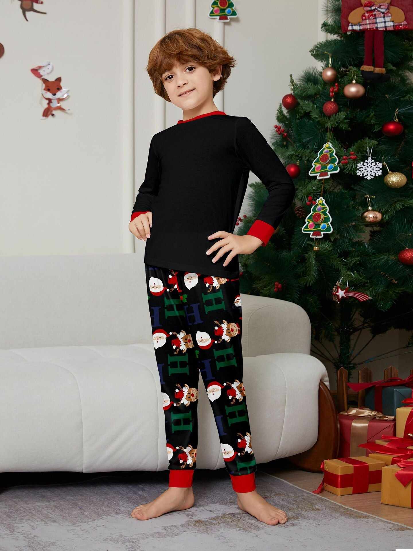 Christmas Deer & Santa Family Matching Pajama Set