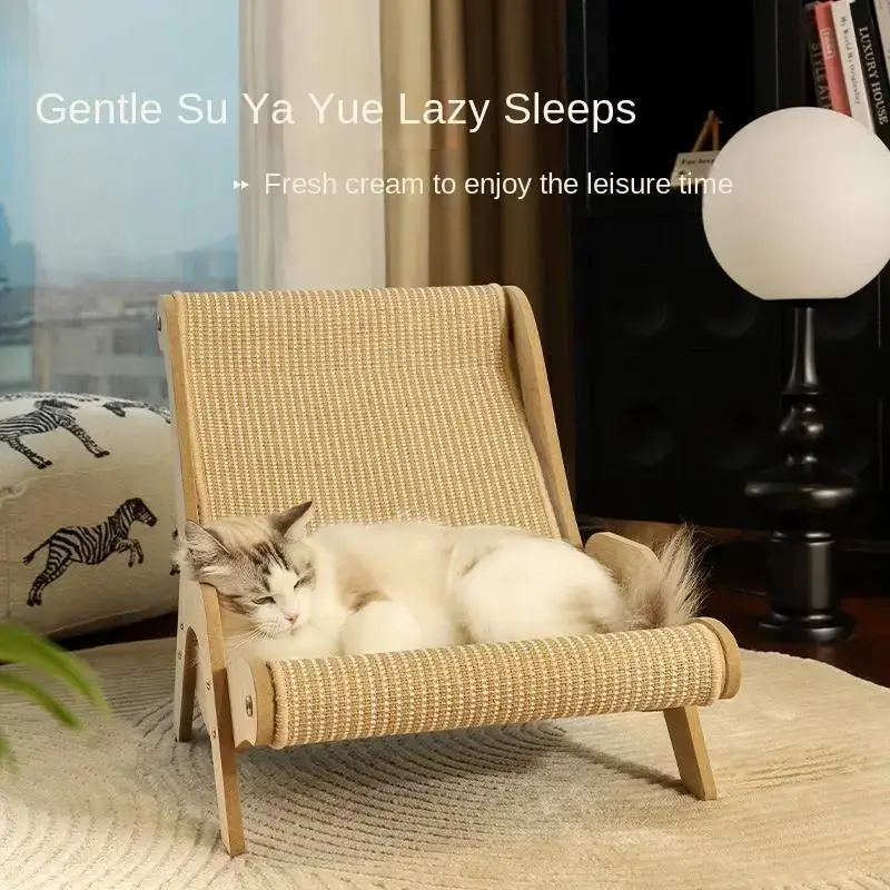 Wooden Cat Hammock with Sisal Scratching Pad