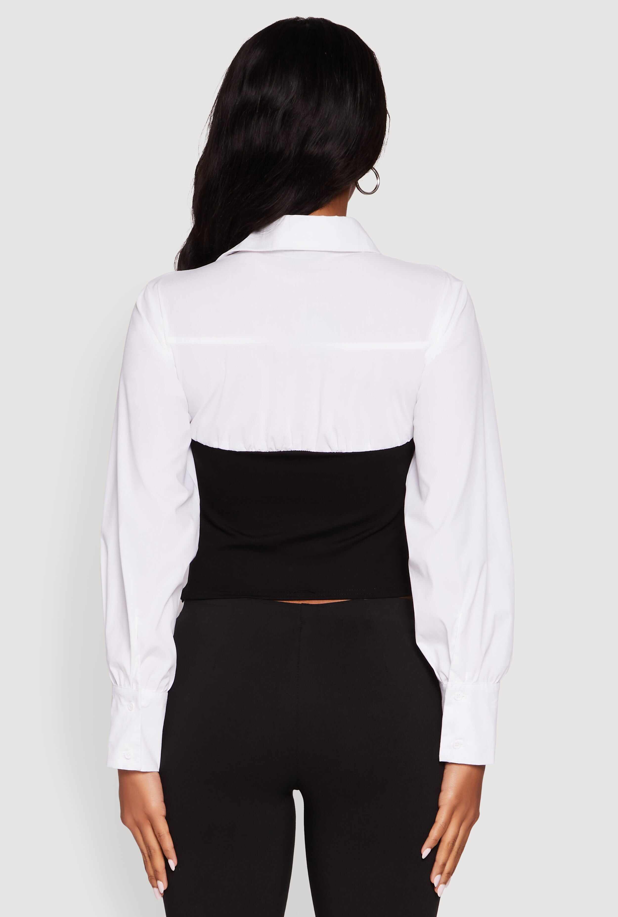 Color Blocked Ruched Ponte Blouse