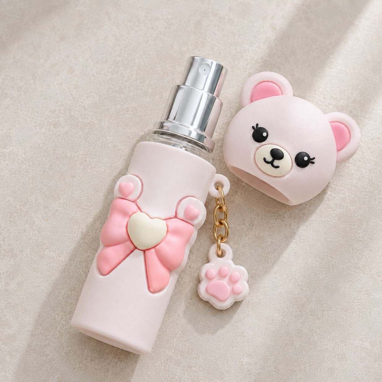 Cute little bear perfume spray bottle, travel-sized mini perfume, press-down toner