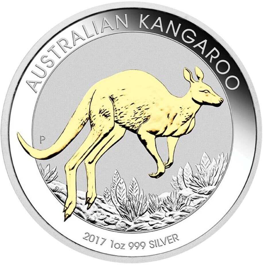Australian Gilt Gilded 2017 Kangaroo Proof Silver 1 oz Dollar $1 Coin Australia
