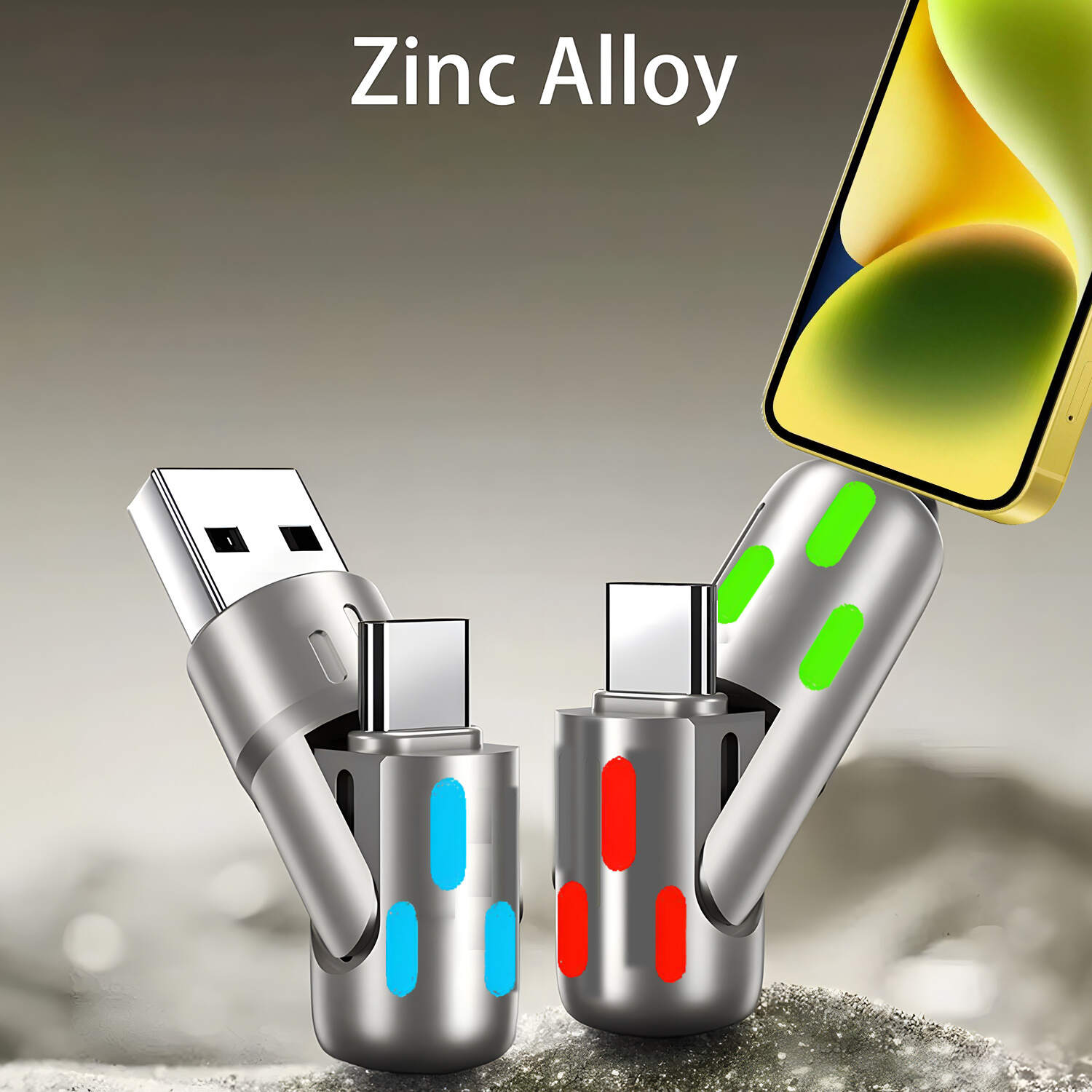 [Fast Charging Cable] 4-in-1 Fast Charging USB Type-C Cable | Full Line Compatibility for iPhone 15/14/13/12, Xiaomi, Samsung, Oneplus - Multi-Color LED Indicator, High-Speed Charging, No Battery, USB Powered, for KADIXI